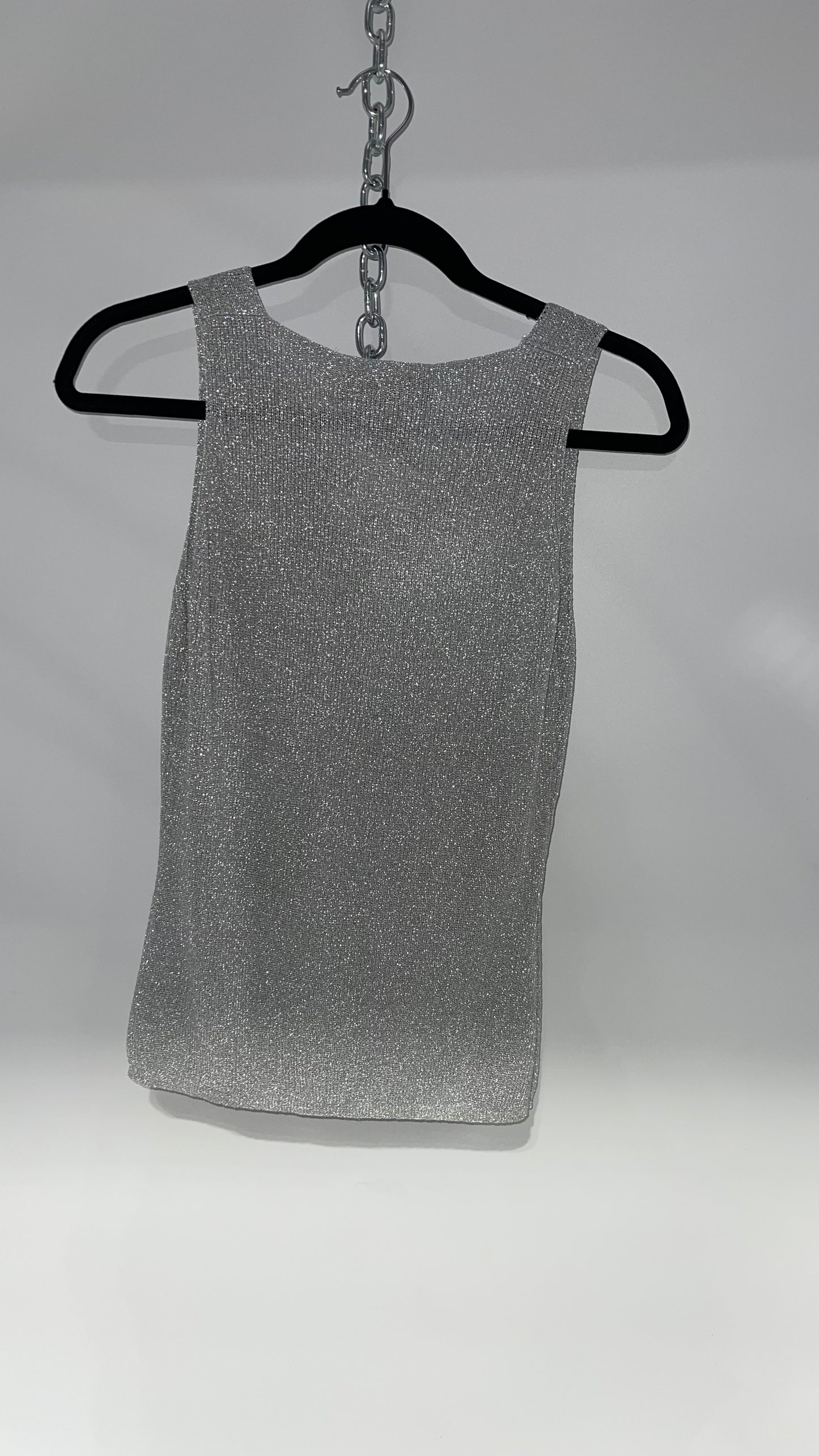 Vintage Christine Phillipe Vintage Metallic Silver Tinsel Knit Tank (Medium)