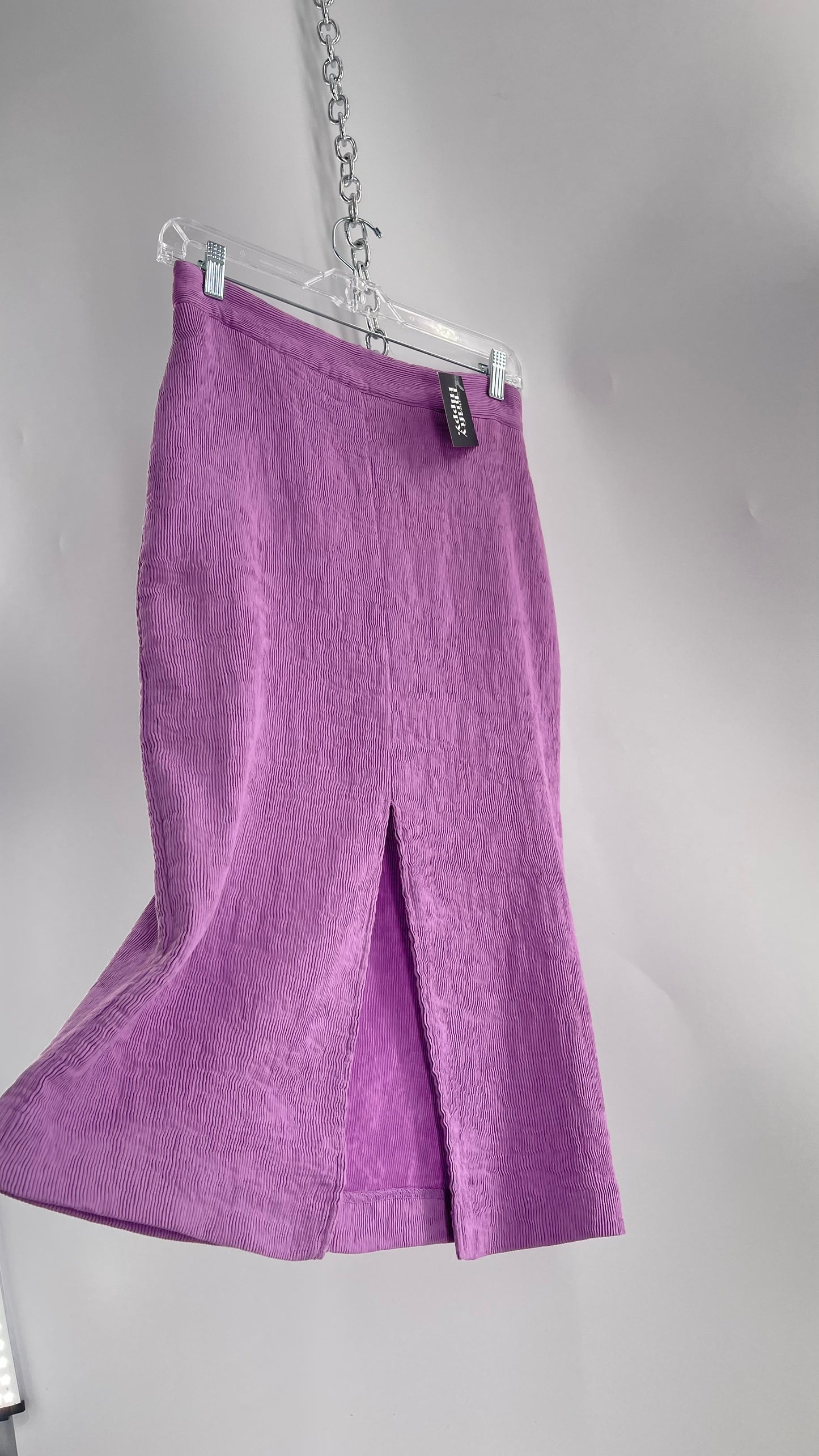 Endless Rose Anthropologie Lavender Crimped/Textured Midi Skirt (Medium)