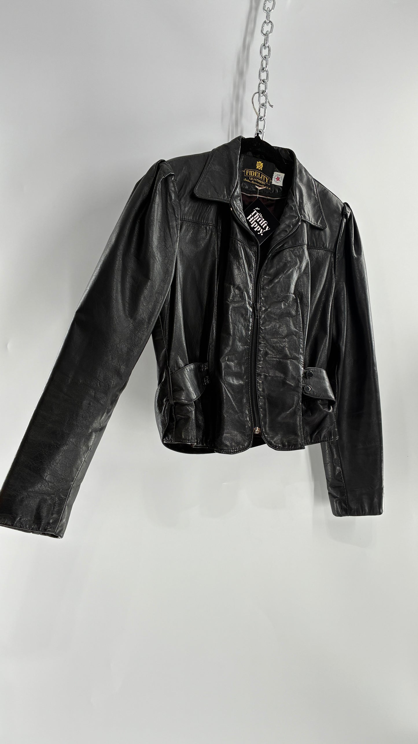 Vintage FIDELITY LEATHERS Cropped and Collared Motorcycle Jacket (Small)