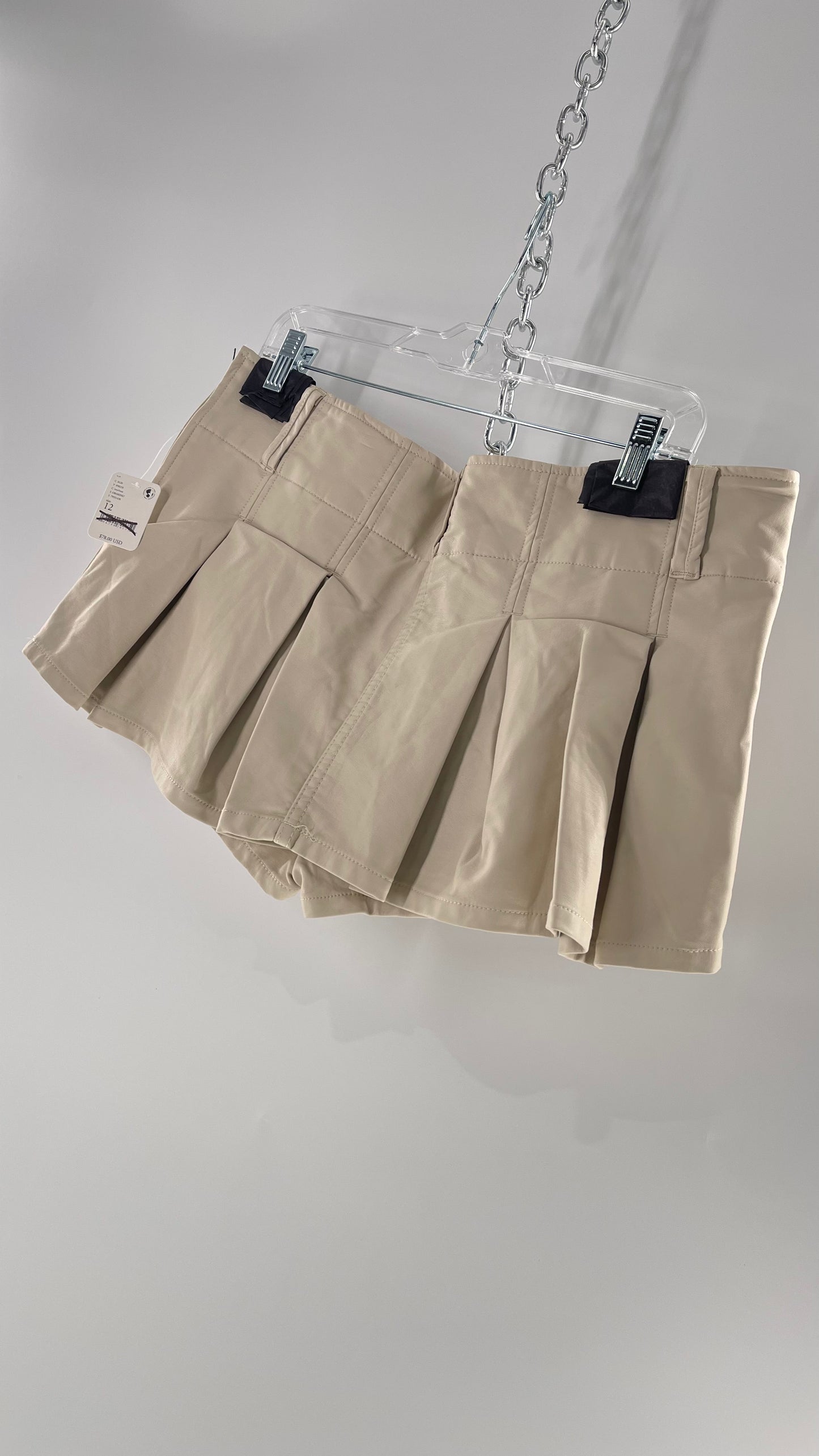 Free People Off White Pleated Vegan Leather Ultra Micro Mini Skirt with Hidden Built in Shorts (12)