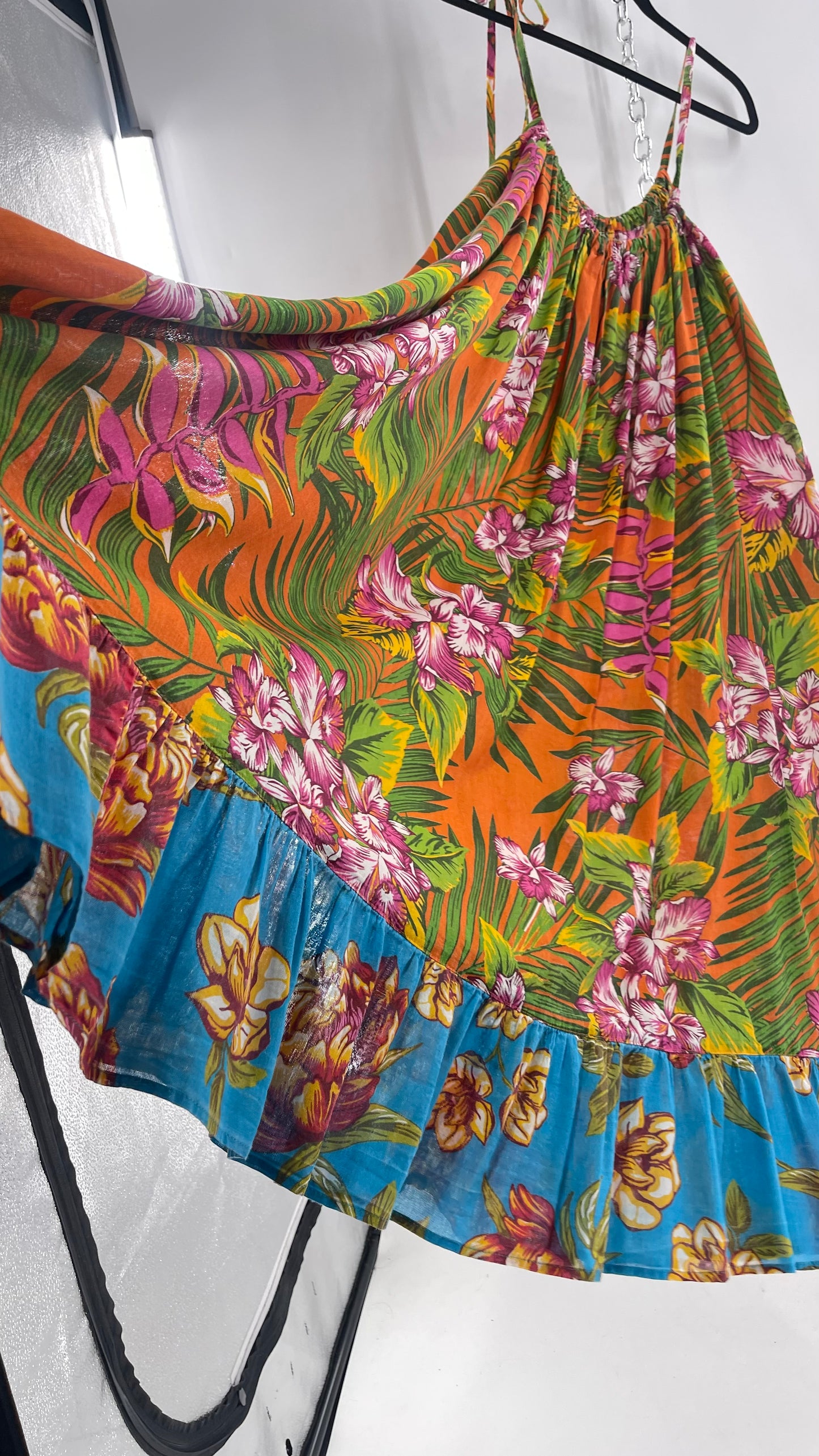 Handemade Brazilian Color Blocked Orange/Blue Floral Maxi (One Size)