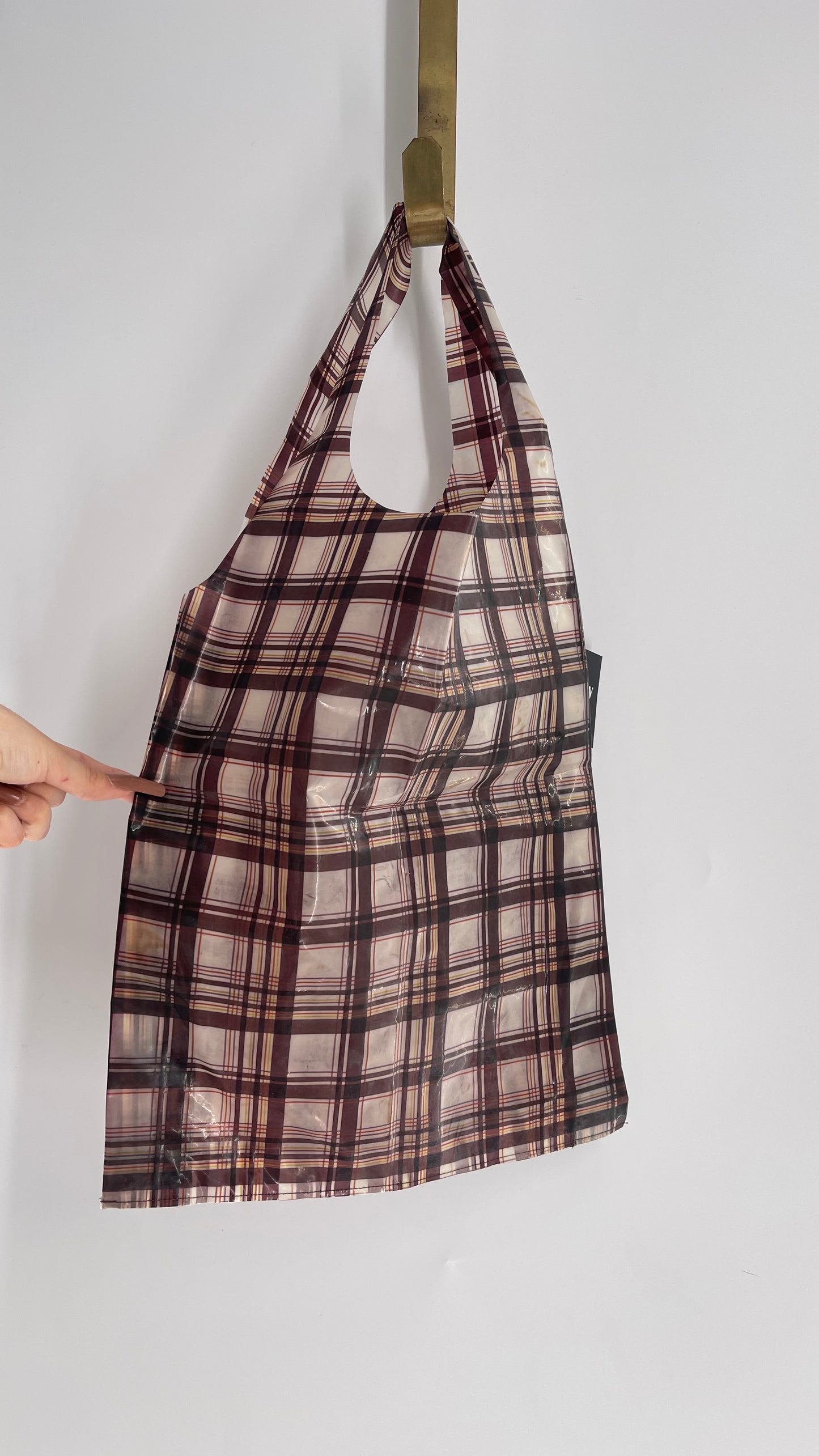 Plastic Brown Plaid Translucent Tote Bag
