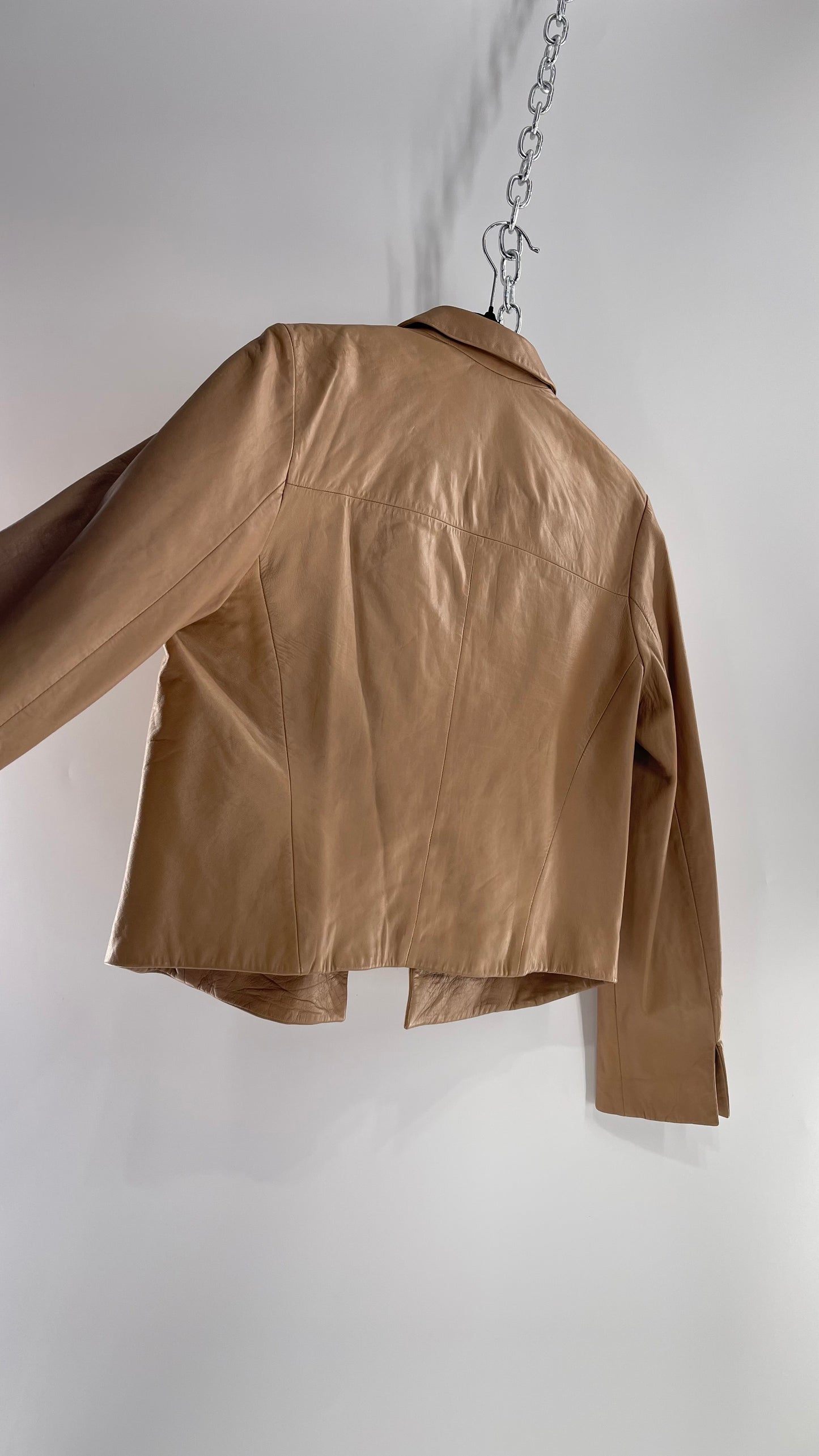 Deadstock Vintage Banana Republic Tan Soft Leather Cropped Boxy Jacket with Tags Attached (Medium)