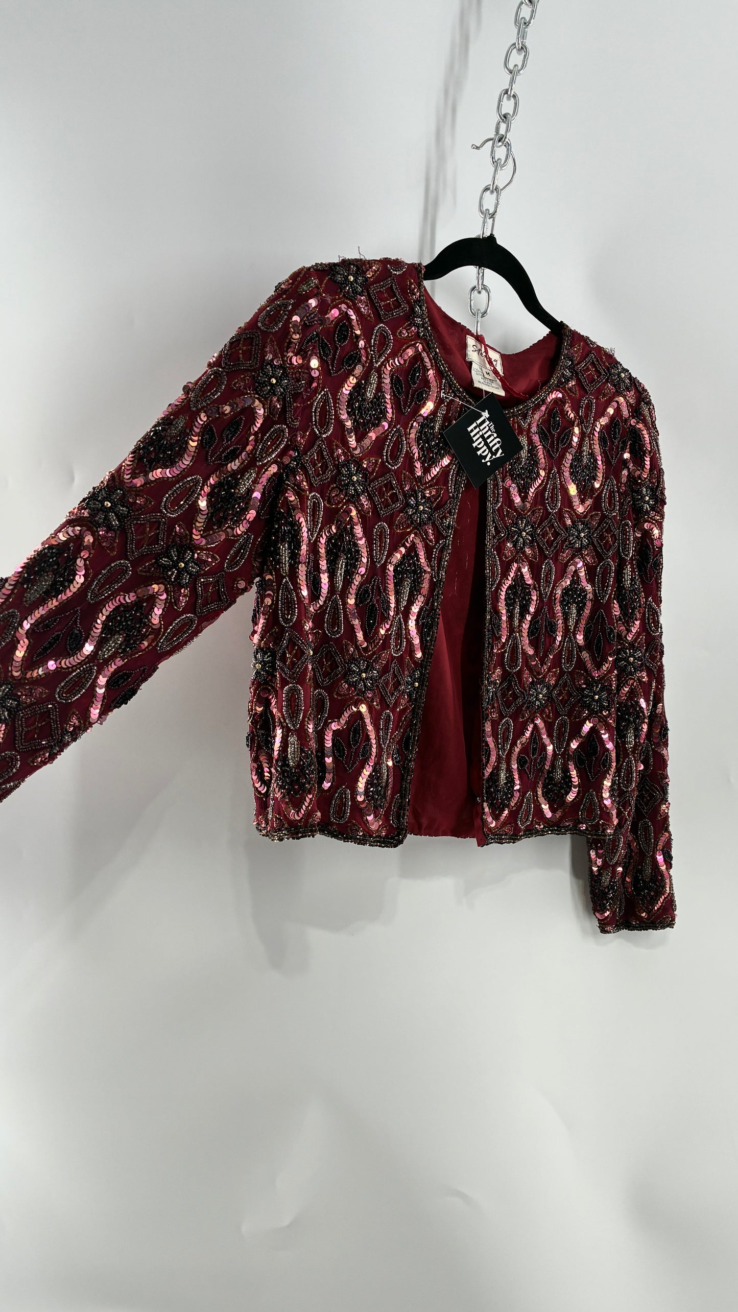 Vintage Beaded STENAY Burgundy Maroon Jacket (Medium)