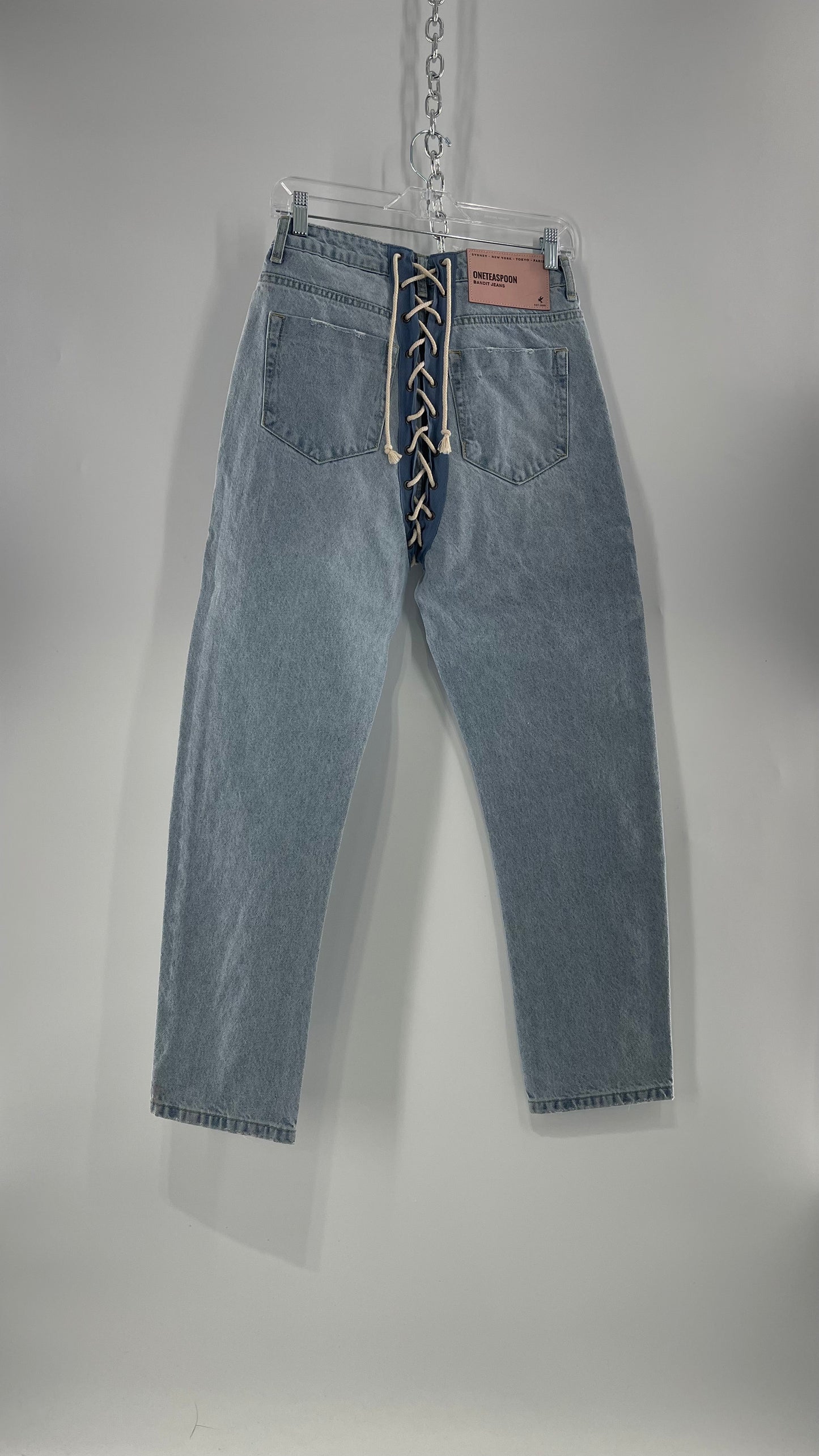 One Teaspoon Best Blue Lace Bandit Jeans Lace Up Detail on Front and Back (24)