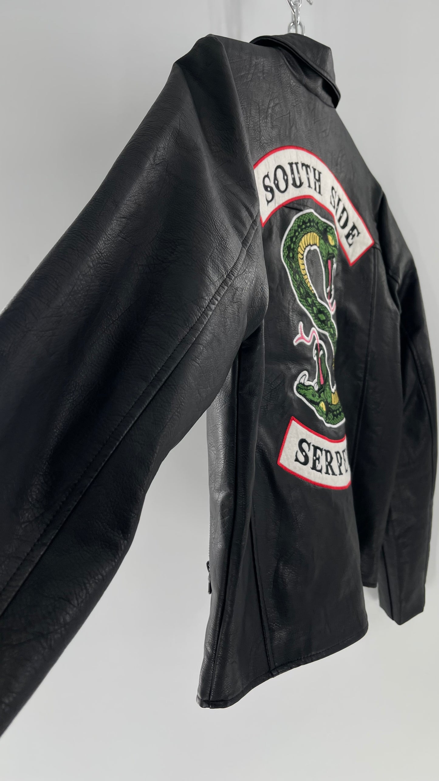 Riverdale Vegan Leather Jacket with Southside Serpents Embroidered Back (Medium)