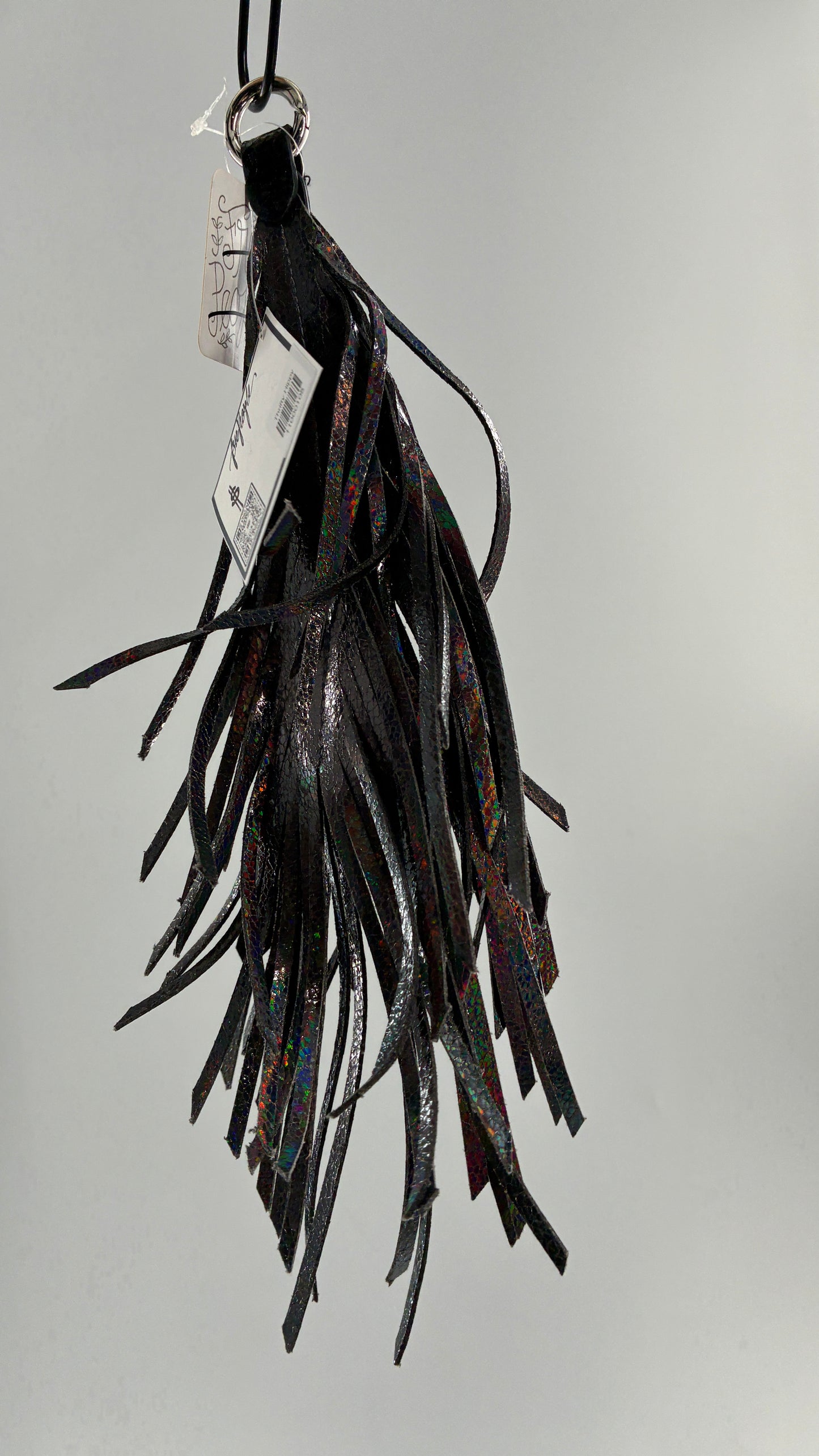 Free People Iridescent Silver Leather Feather Keychain Ring with Tags Attached