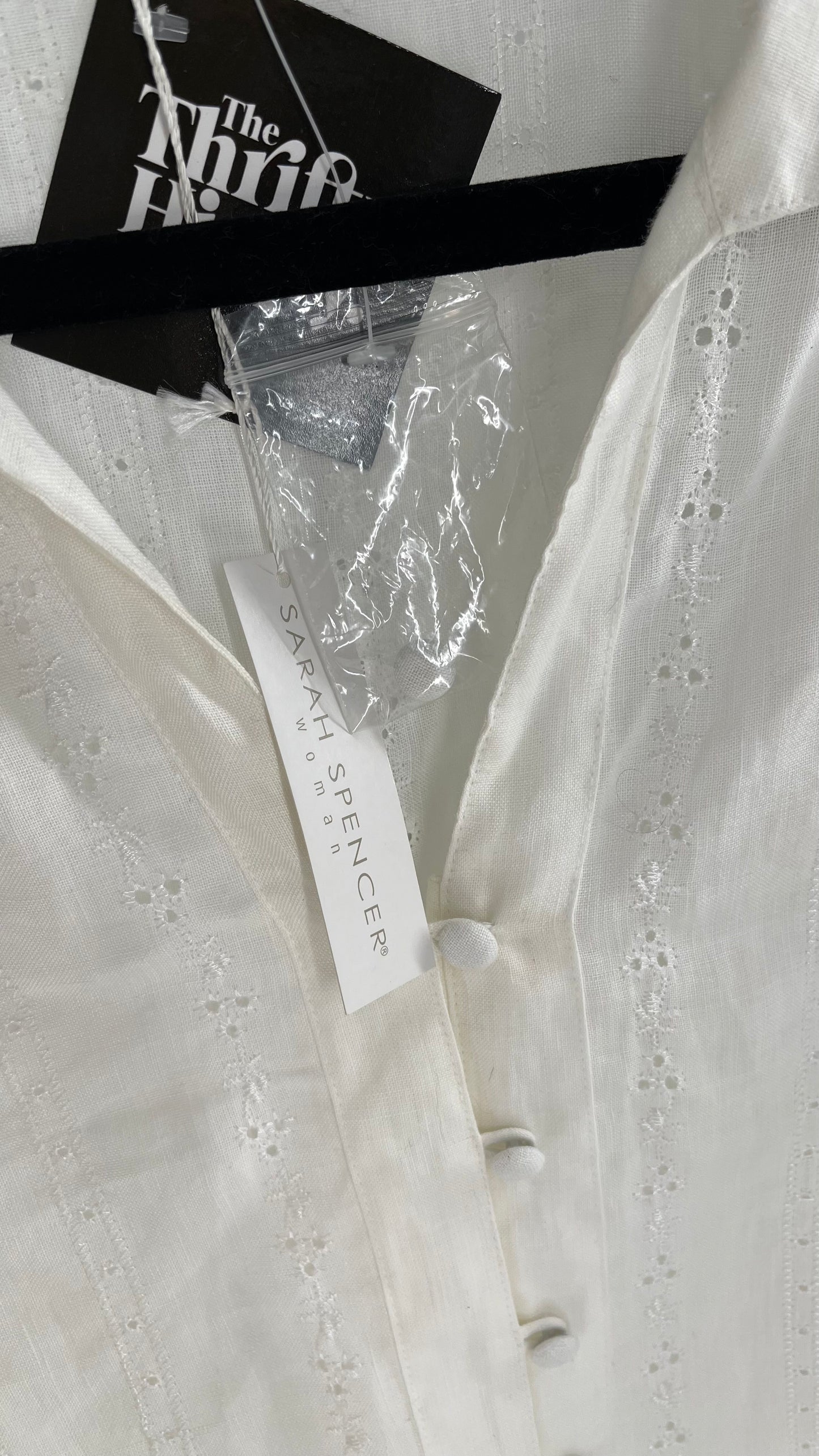 Sarah Spencer Off White 100% Embroidered Linen Blouse with Tags Attached (3X)
