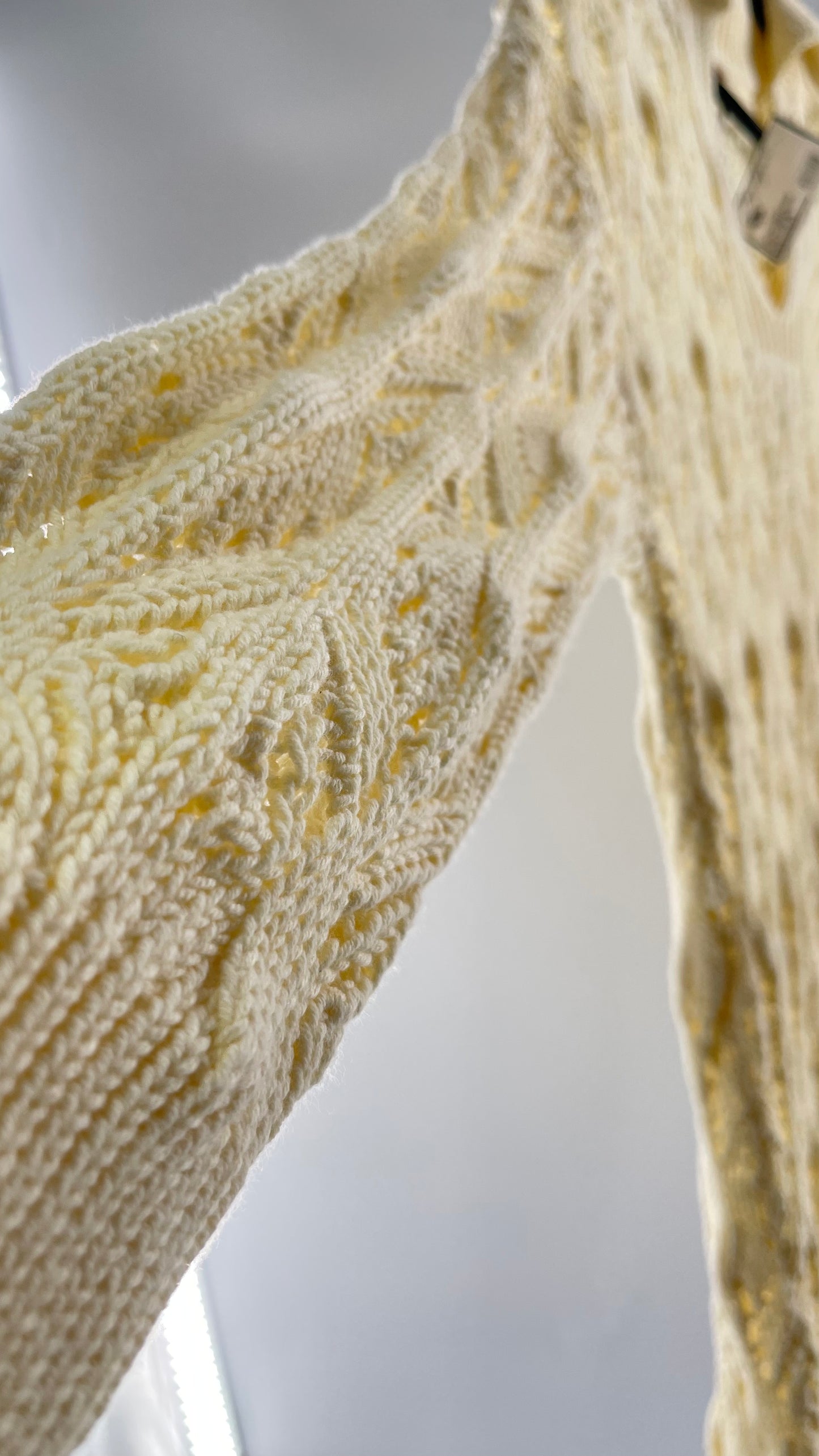 Free People Baby Yellow Comfy n Cozy Open Stitch Knit Sweater Dress (XS)
