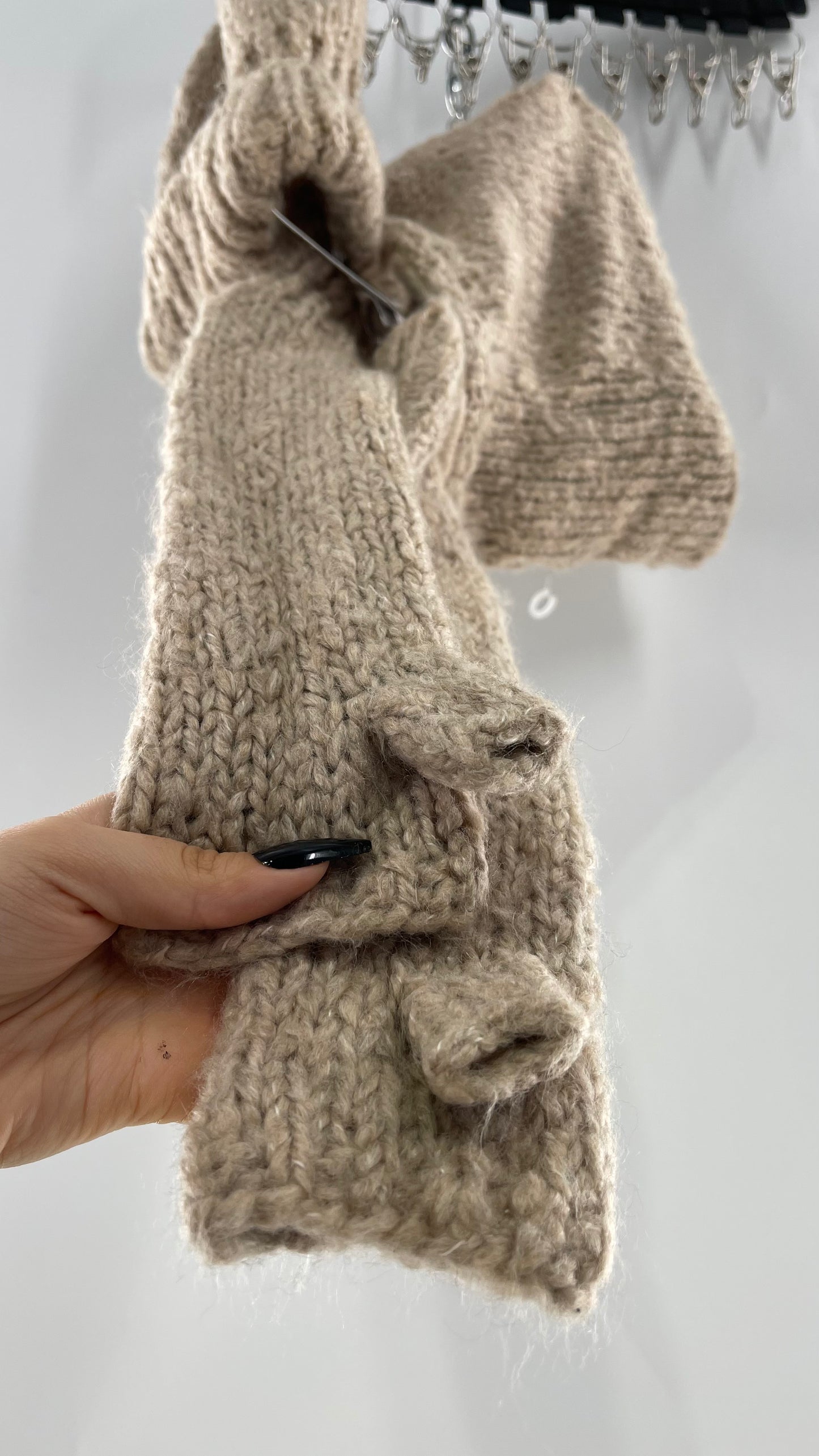 Free People Beige/Tan Knit Gloves, Hat and Scarf Set