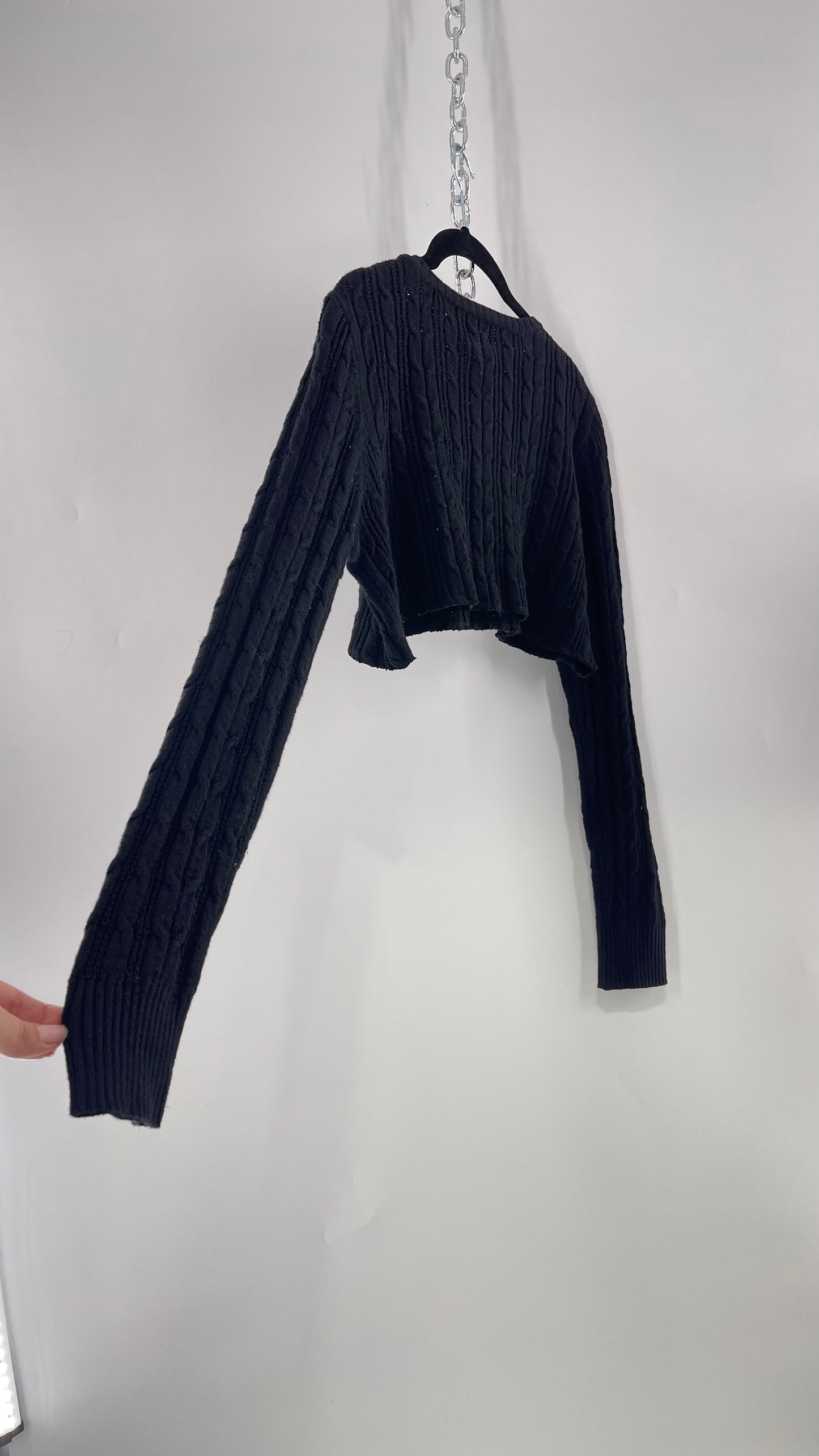 Urban Outfitters Reworked Cropped Cableknit Black Sweater (Medium)