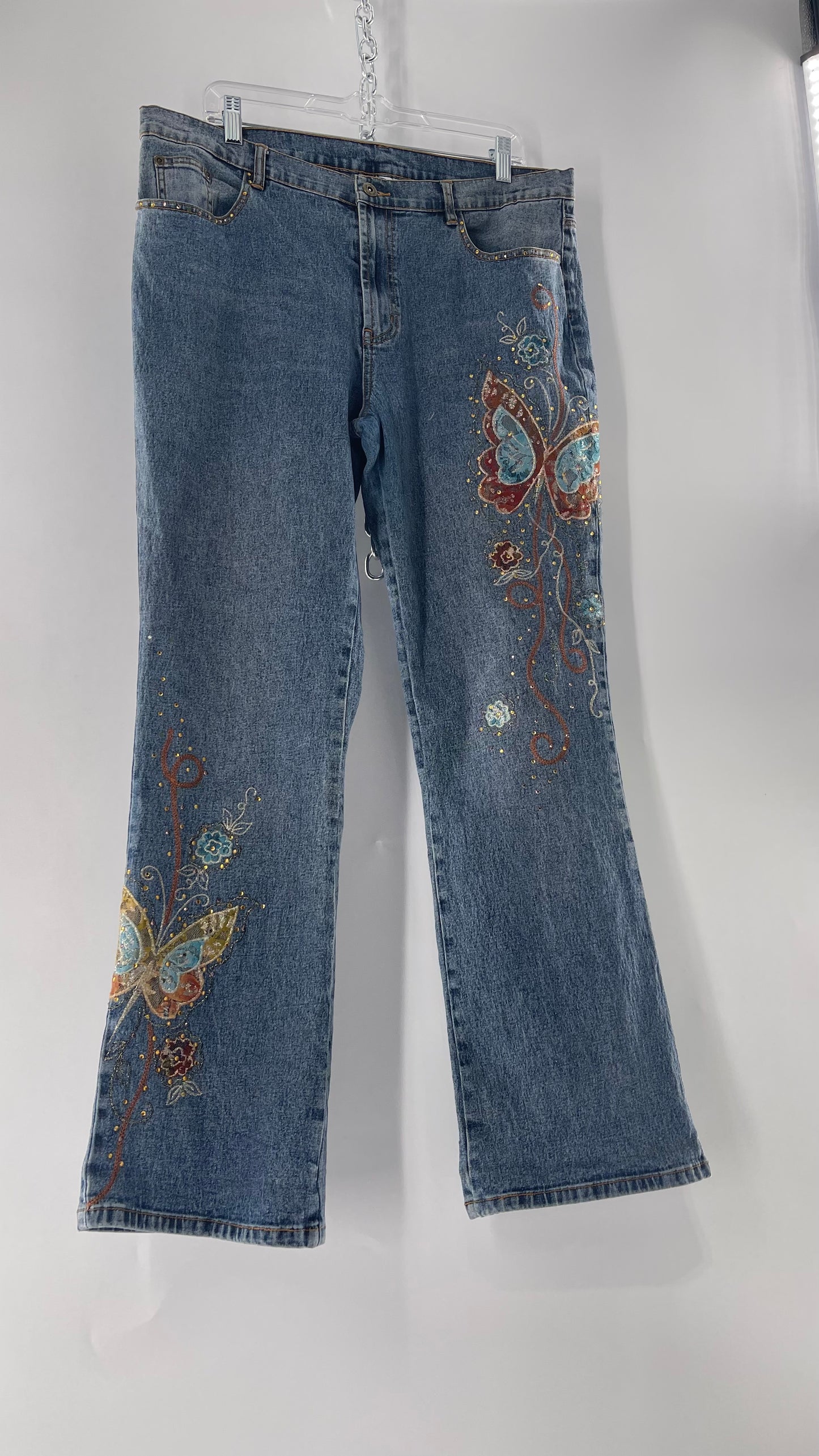 Vintage Diane Gilman Kickflare Denim with Embroidered Butterfly Motifs (14)