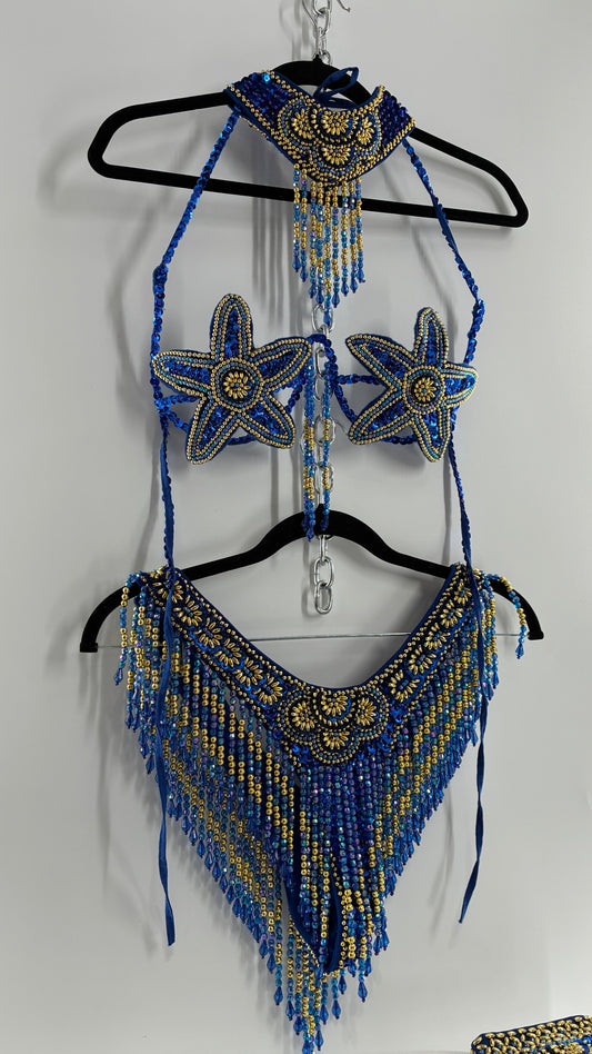 Vintage Royal Blue and Gold Beaded Belly Dancing Set