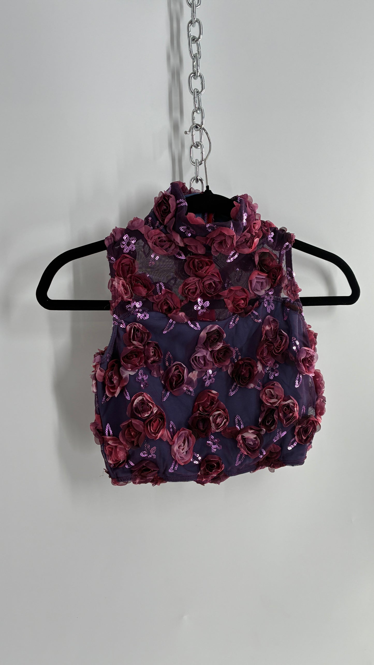 Vintage WEISSMAN Purple Cropped Floral Appliqué Turtle Neck (SA)
