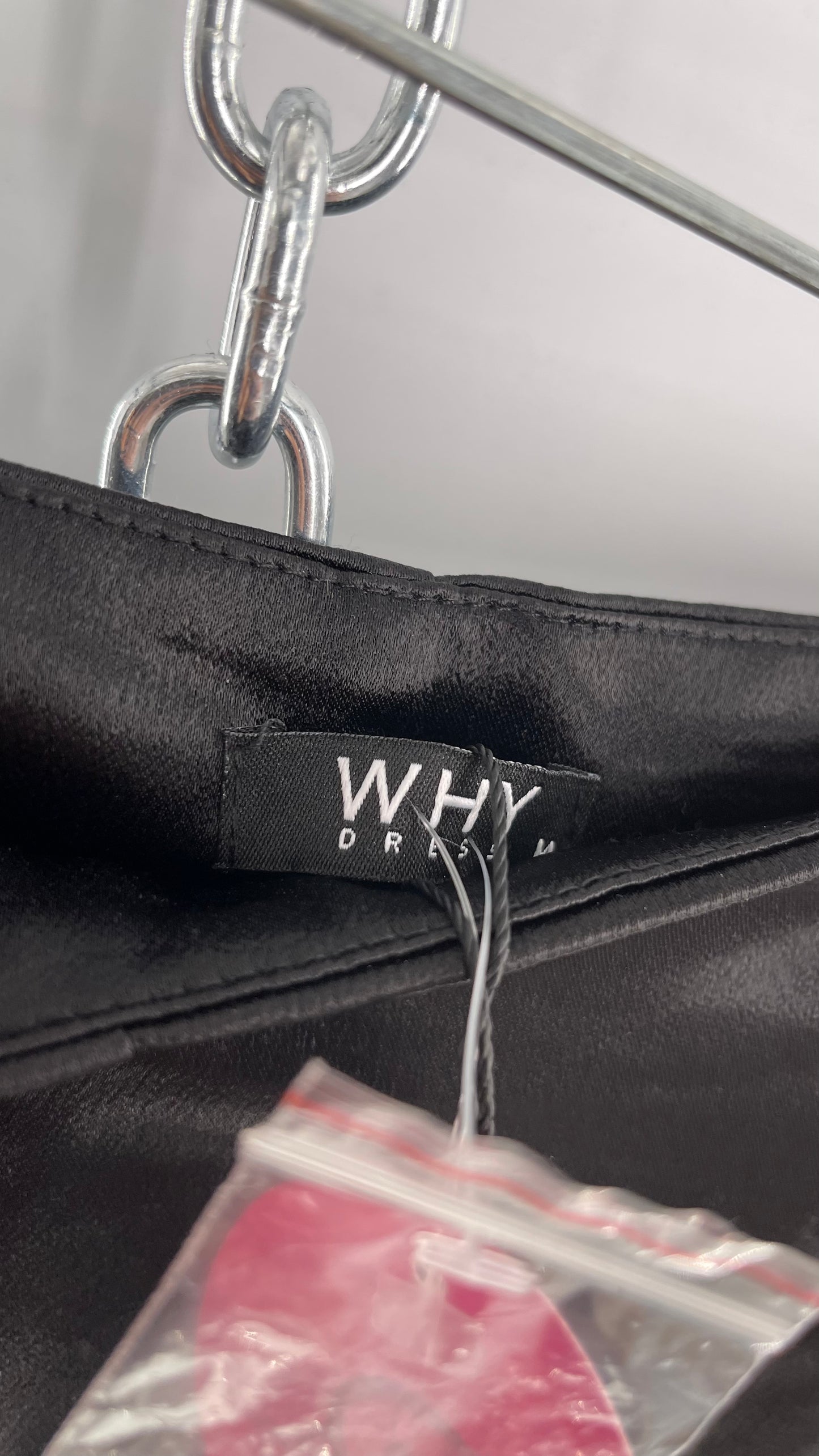WHY Sultry Steps Black Satin Wide Leg Trouser with Vertical Strip of Satin Buttons (Medium)