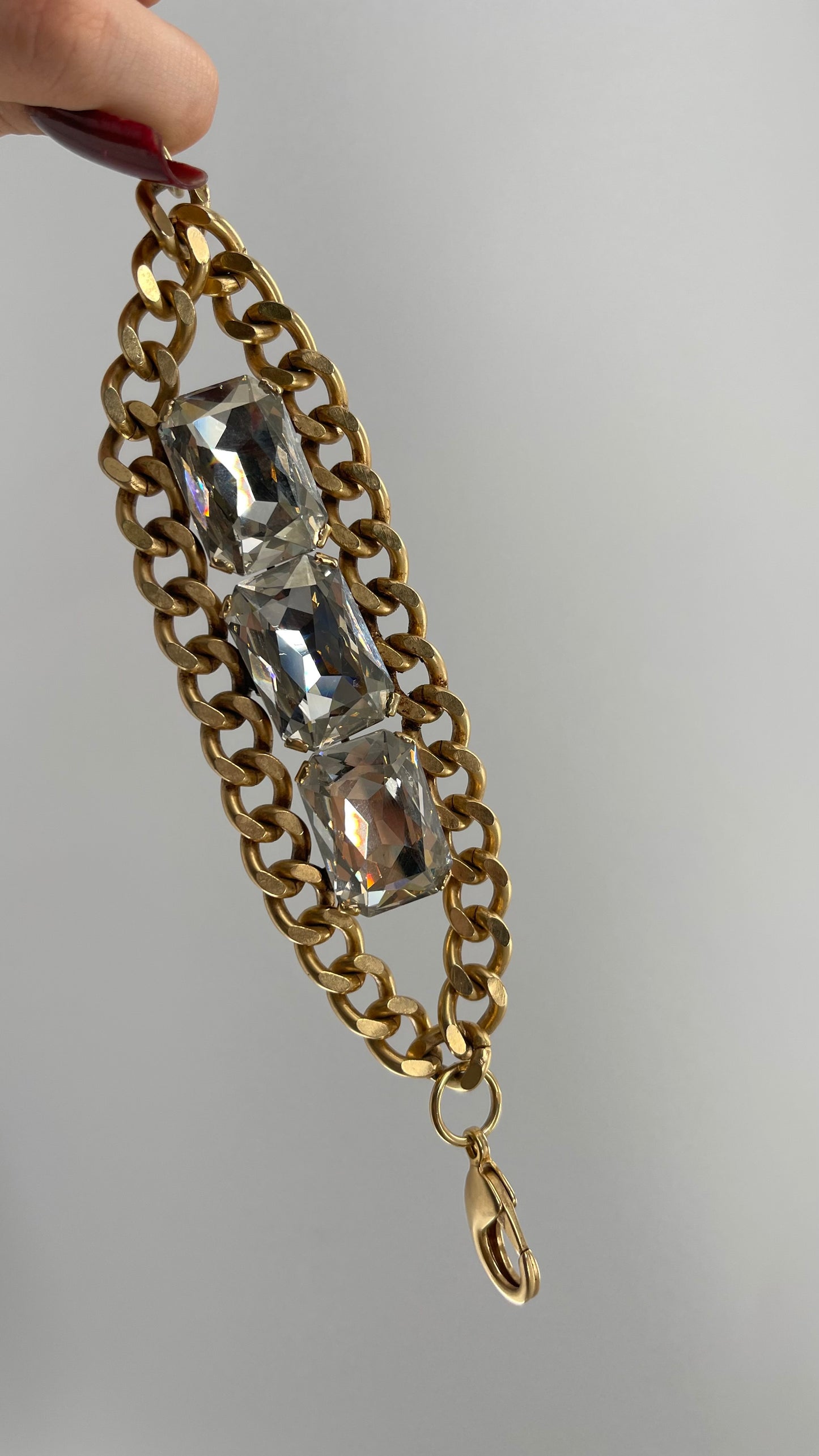 Anthropologie Gold Chain Bracelet with Oversized Rhinestone Gemstones