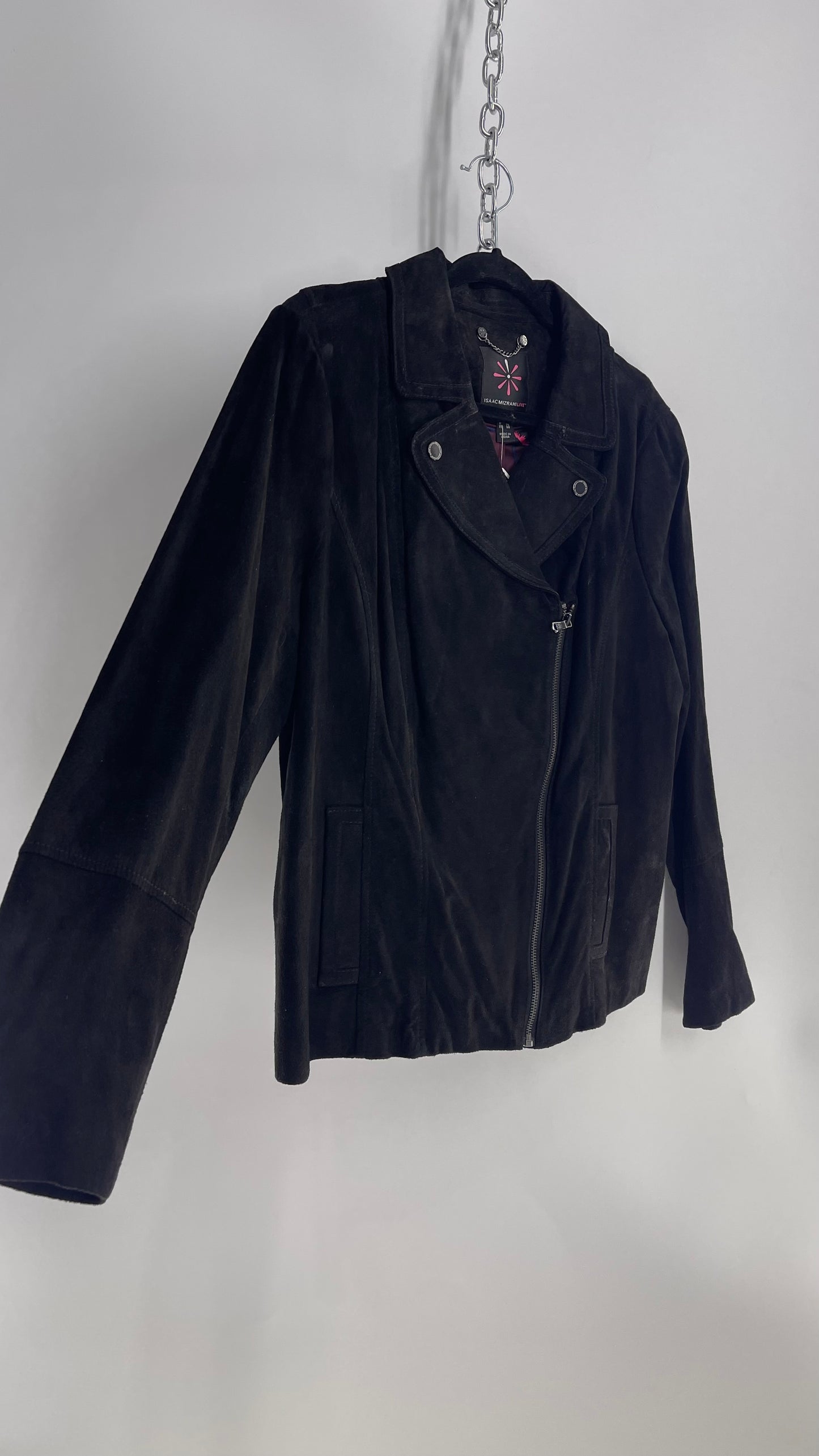Vintage Isaac Mizrah Black Suede Leather Motorcycle Style Jacket (16)
