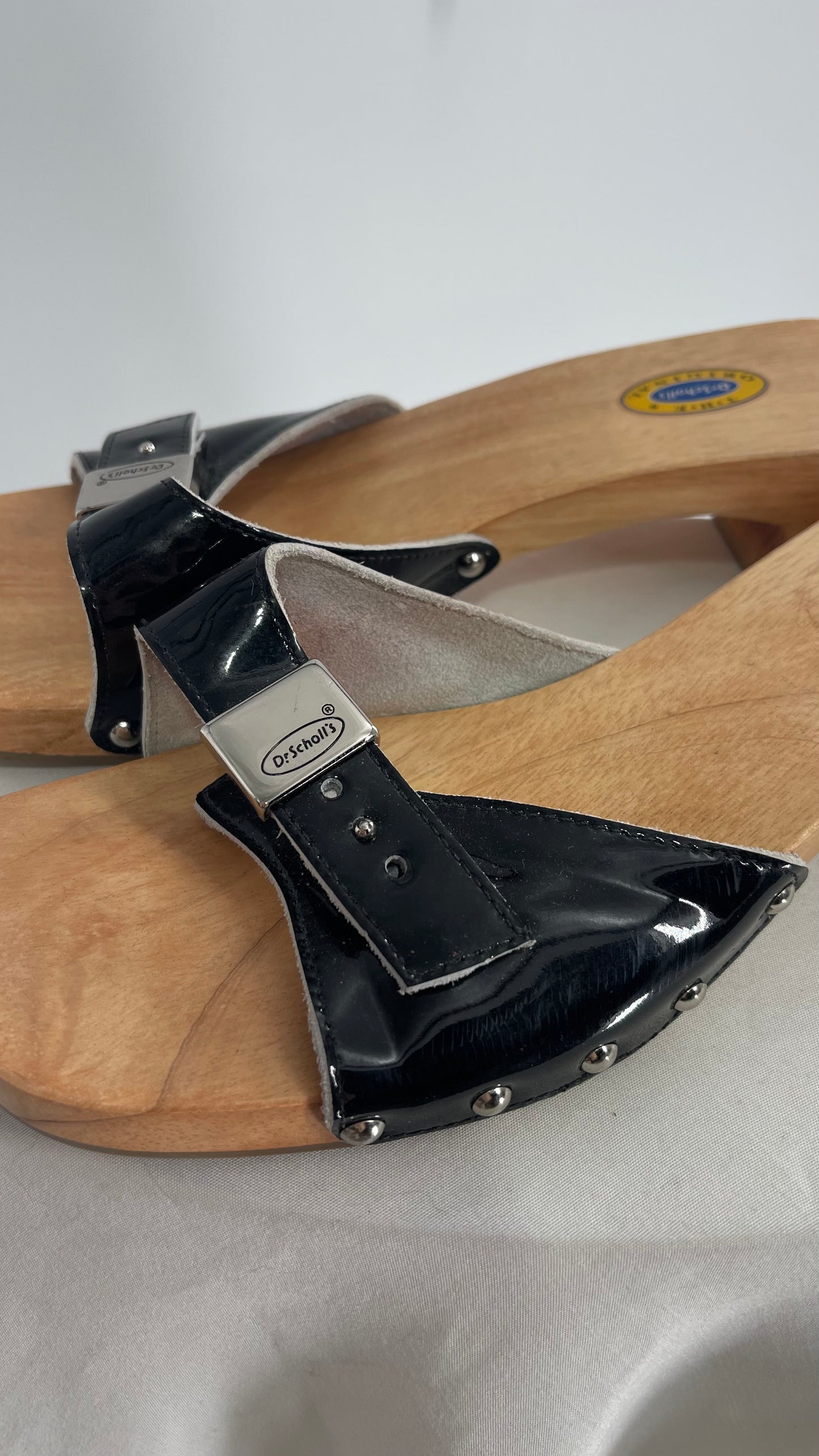 Vintage Dr.Scholls Black Studded Wooden Clog Sandal (8)