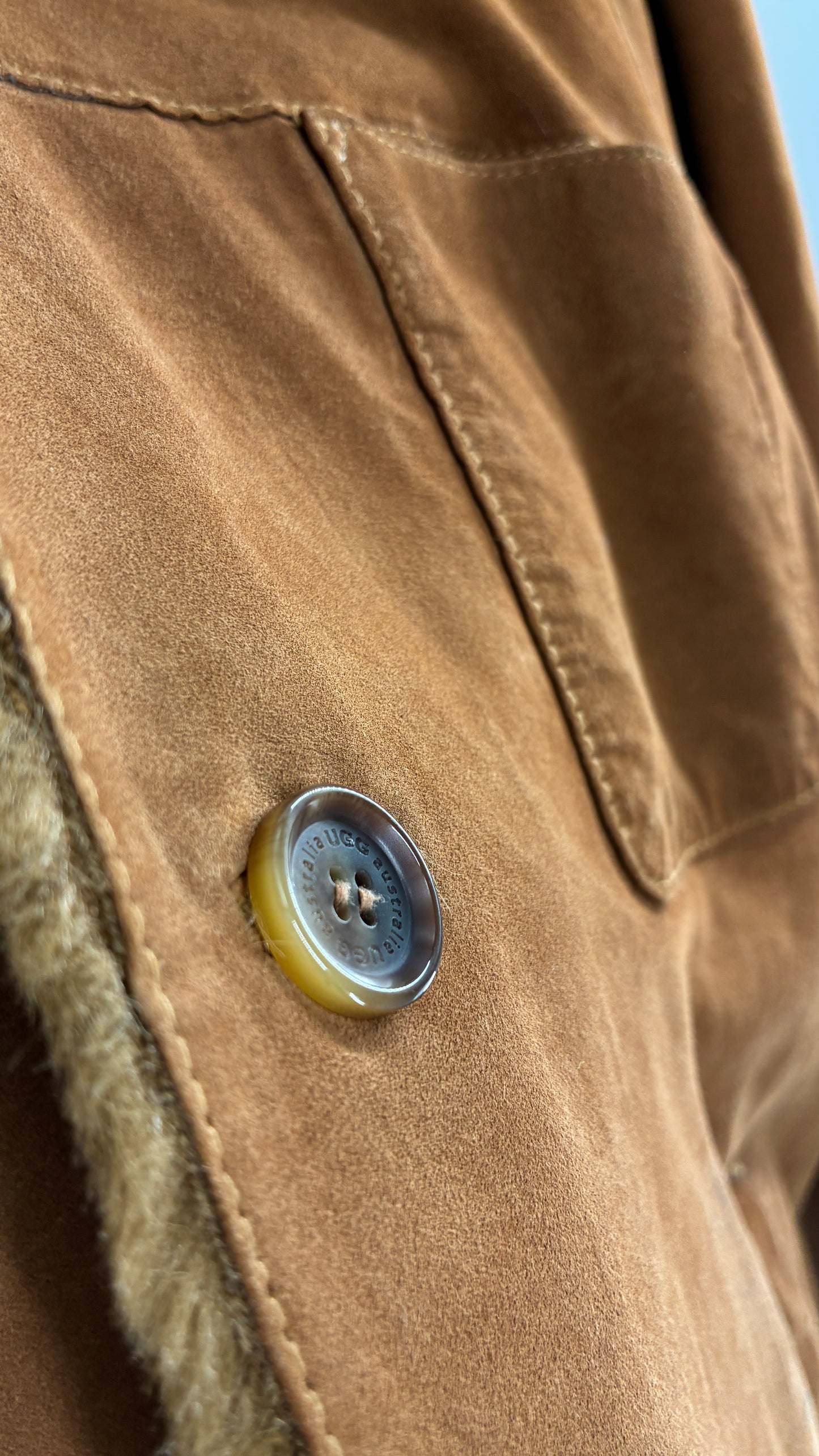 Vintage UGG Genuine Leather Button Front Fur Lined Jacket (Large)