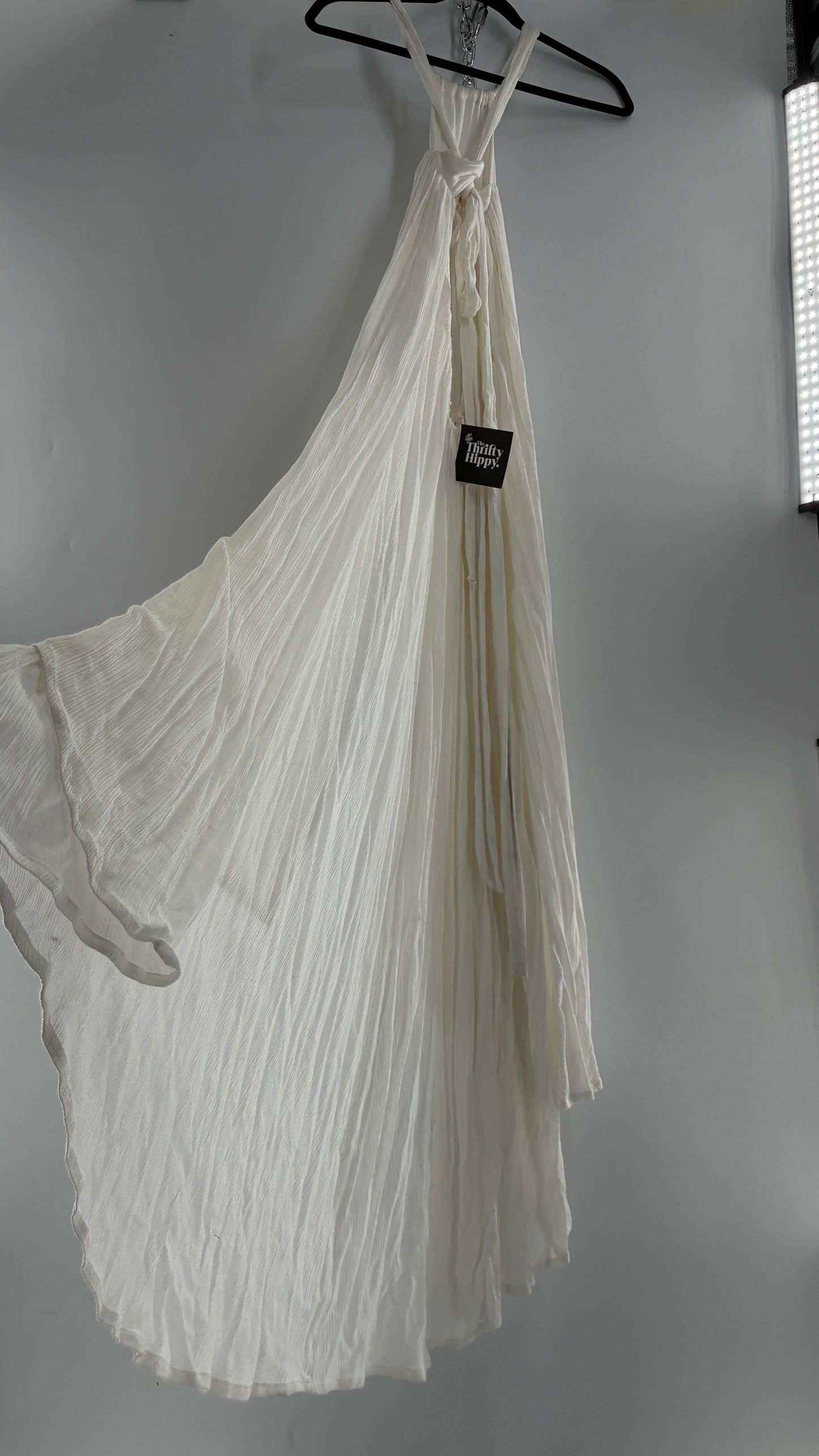 Free People White Voluminous Maxi Gown with Low Open Back (XS)