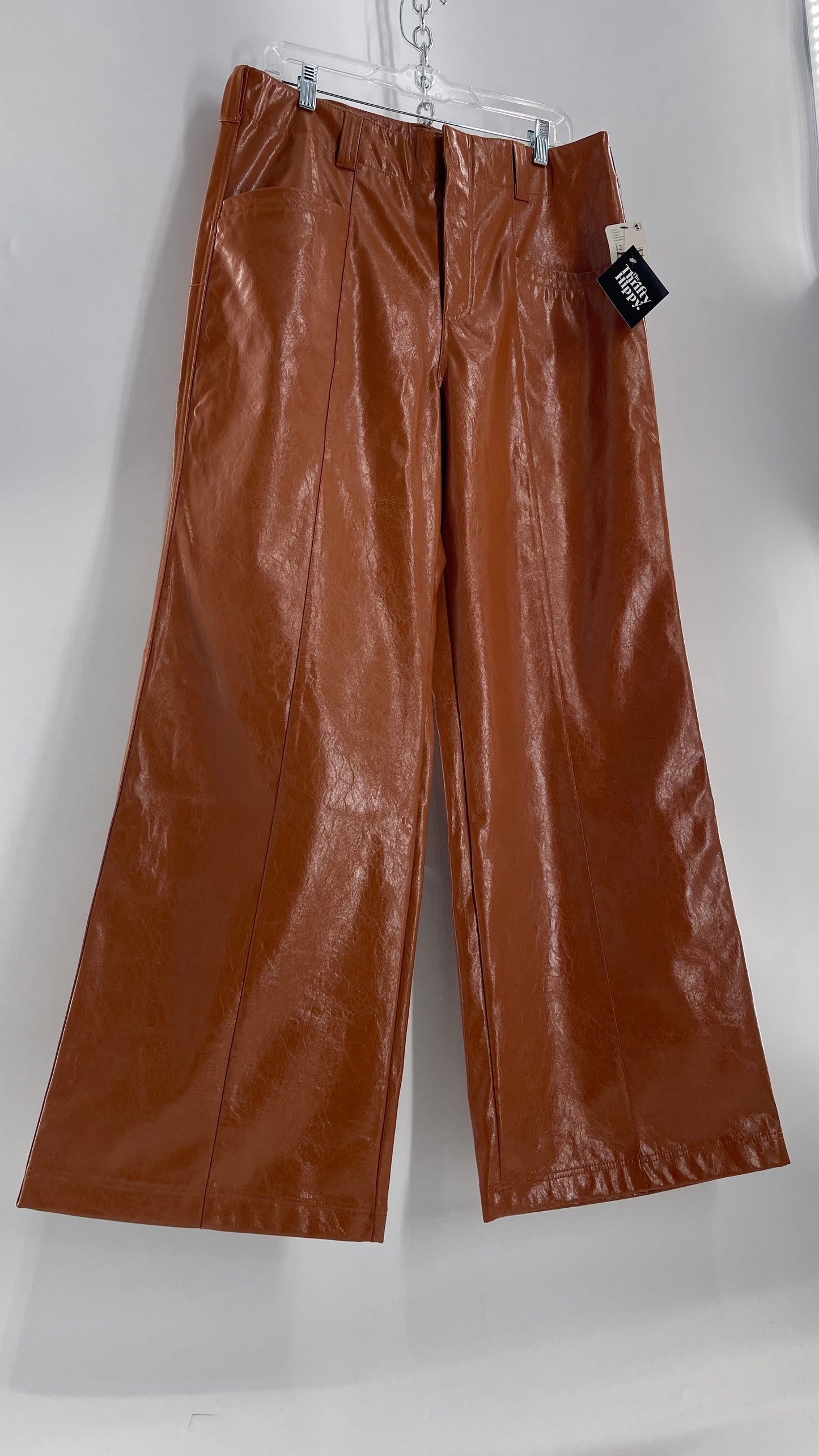 Free People Star Cross Lovers Cognac Brown Vegan Faux Leather Wide Leg Baggy Trouser(12)