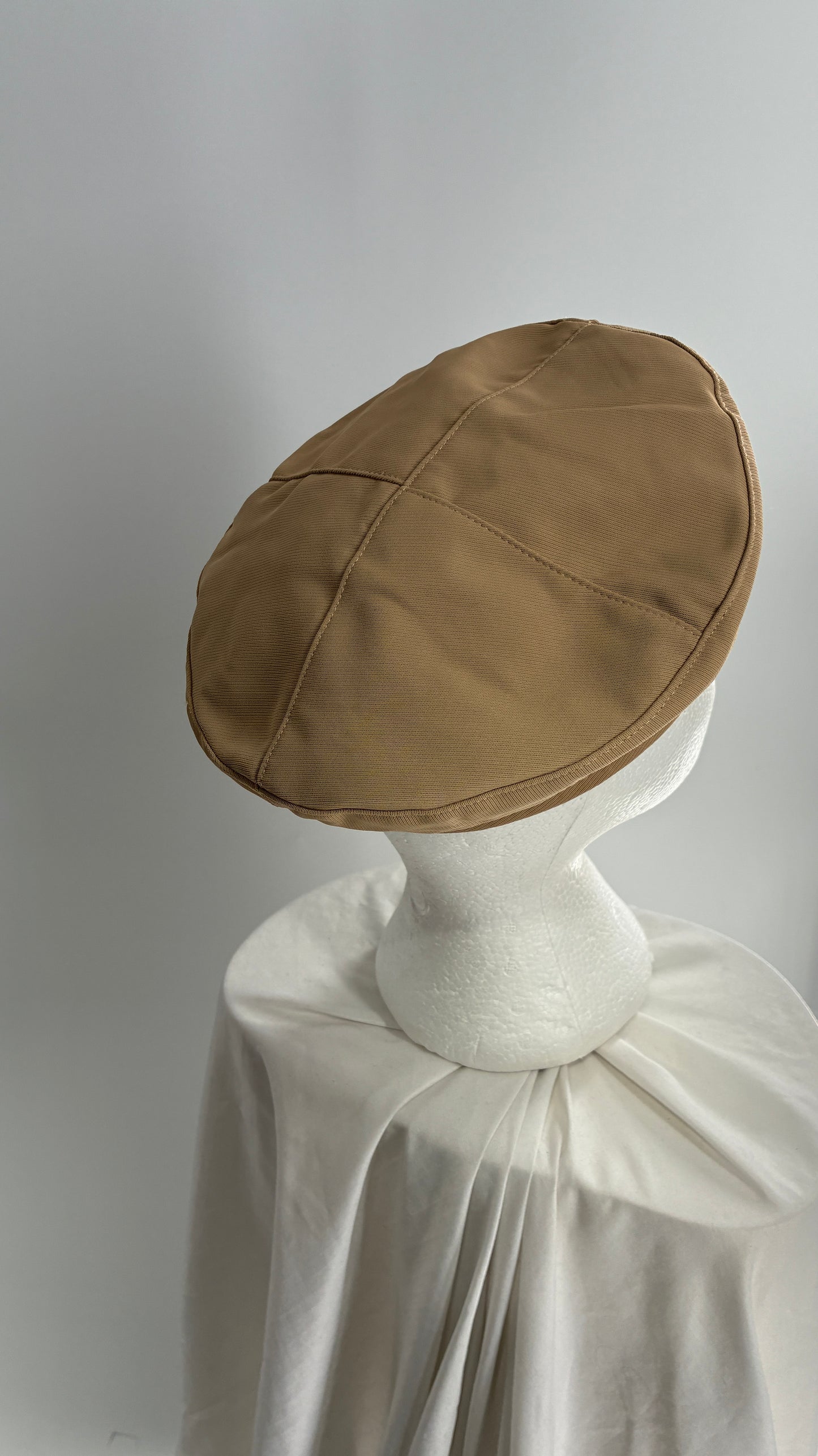 Tan Beret with Vegan Leather Strap and Silver Metal Hardware