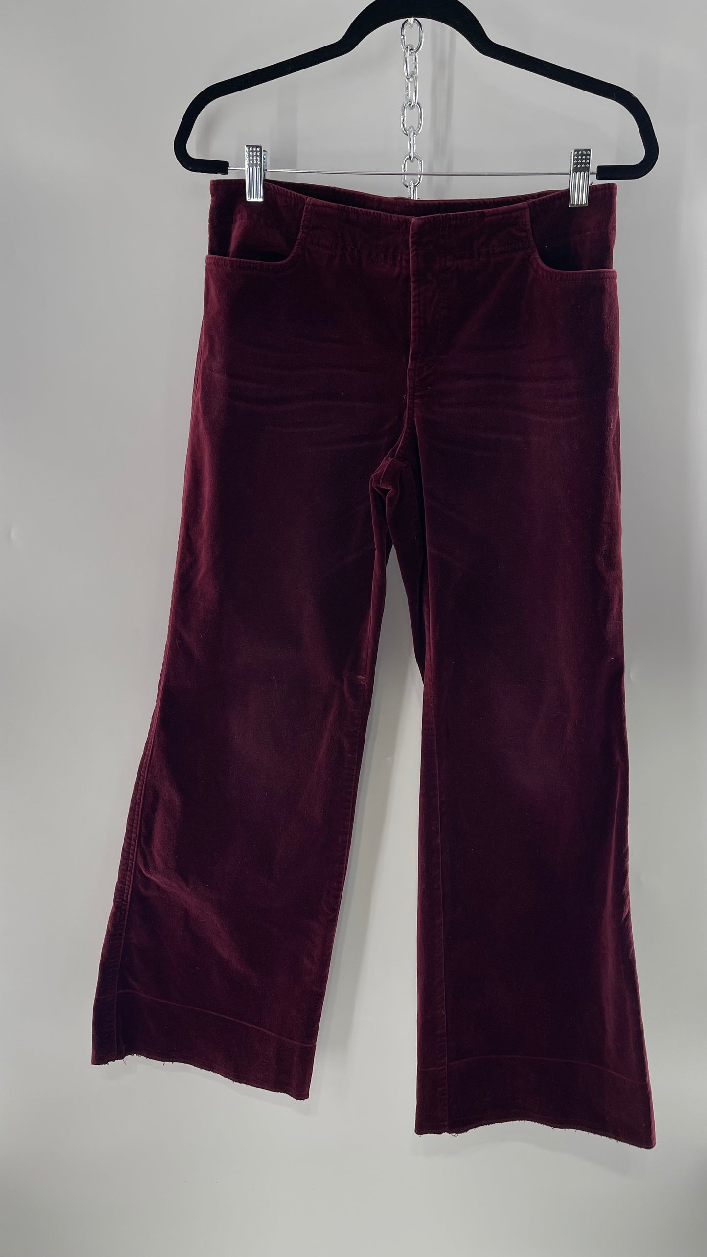 Vintage 90s Express Wine Toned Burgundy Velvet Low Rise Kickflares (7/8)