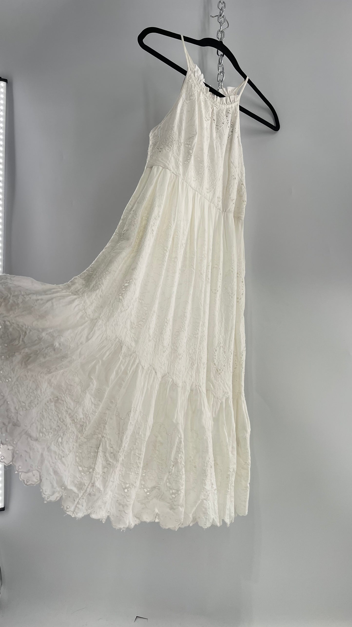 Maeve White Eyelet Tiered Lace Cotton Midi Dress (2)