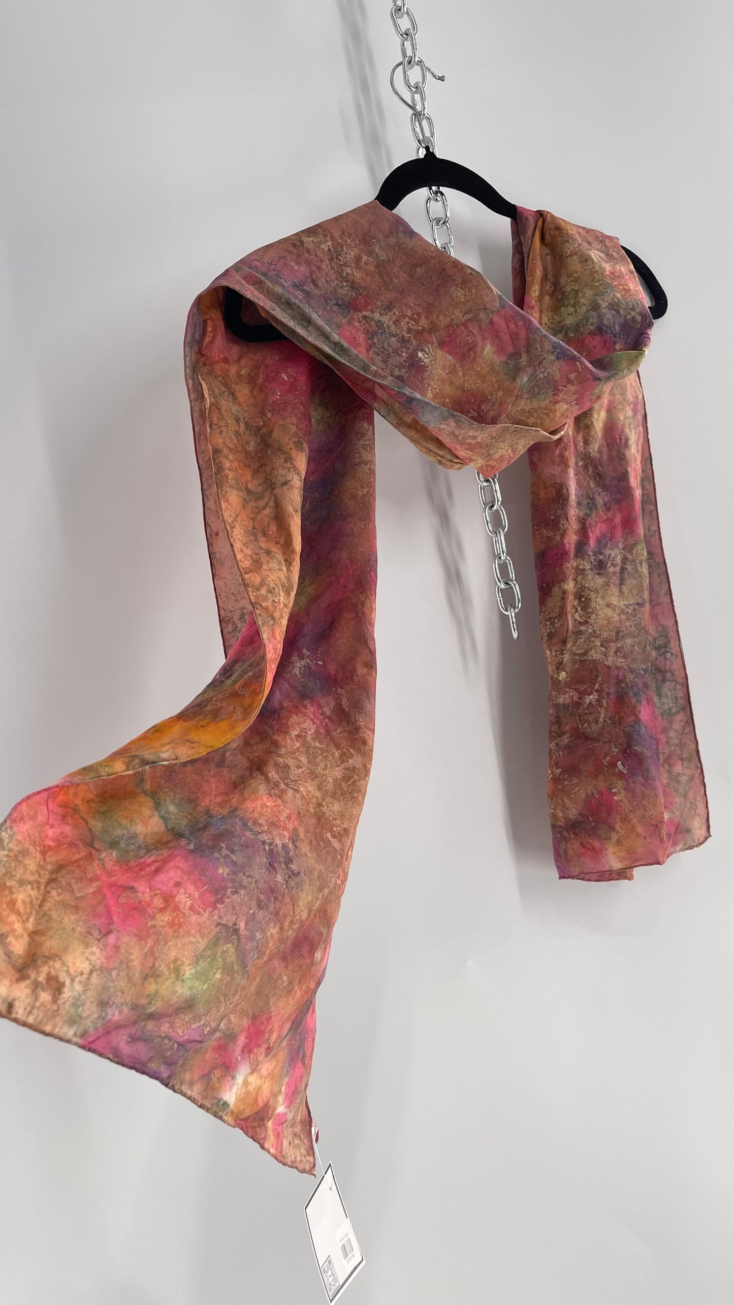 Vintage 100% Silk Damask Watercolor Gold Shimmer Scarf
