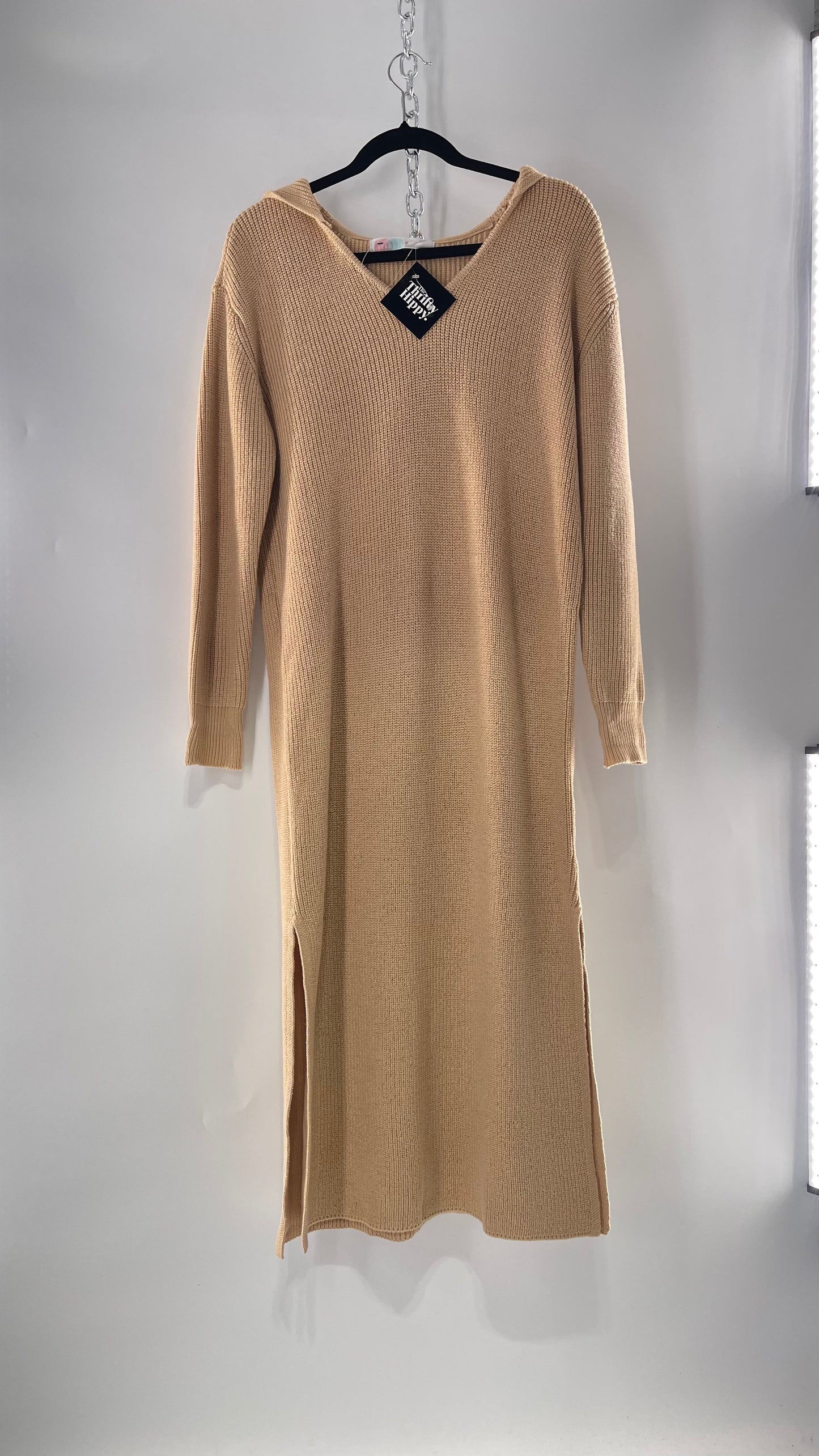 Free People Tan Knit Hoodie Maxi (Medium)