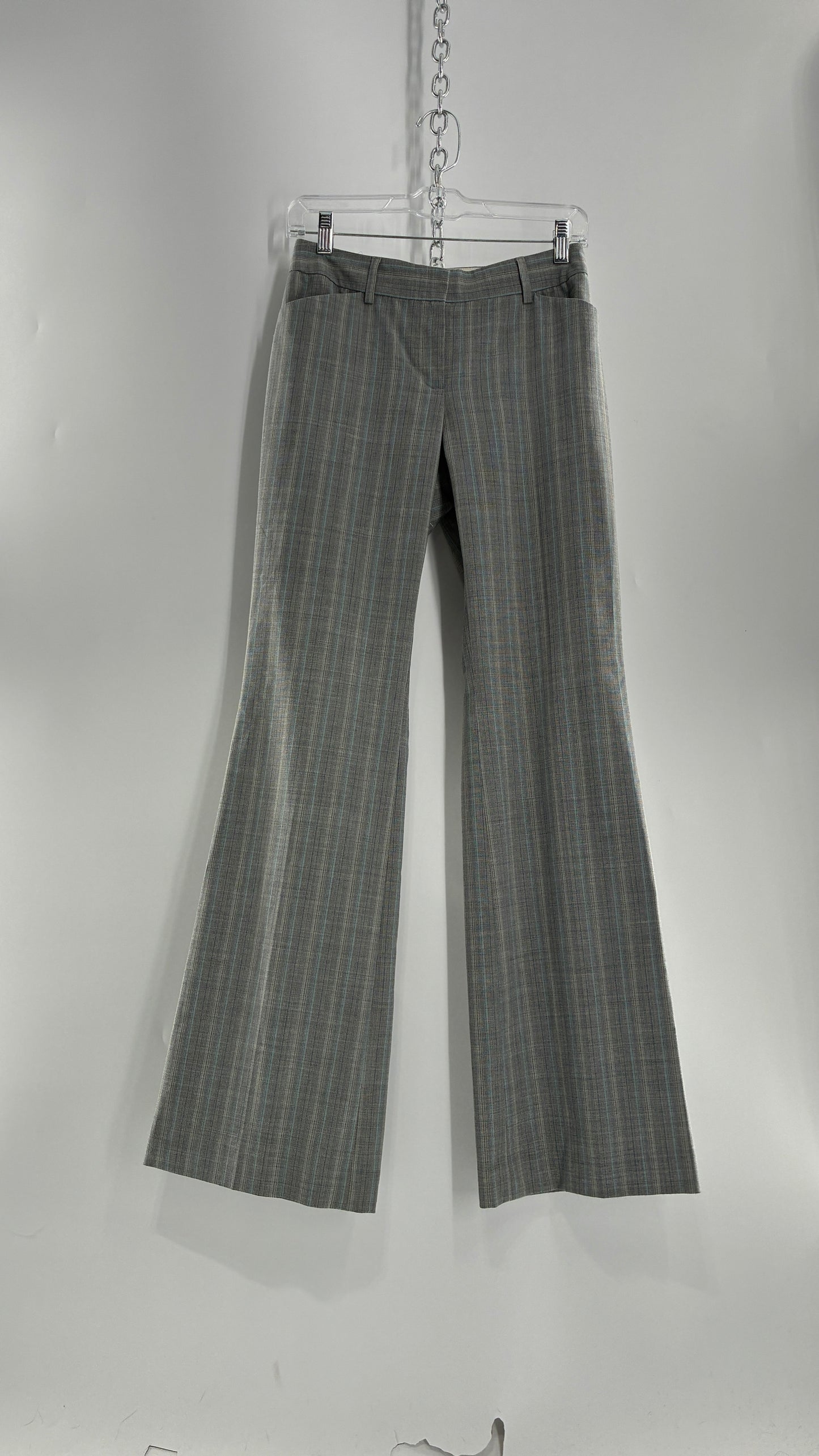 Vintage 1990s EXPRESS Editor Iconic Grey and Blue Low Rise Kickflare Pants (1)