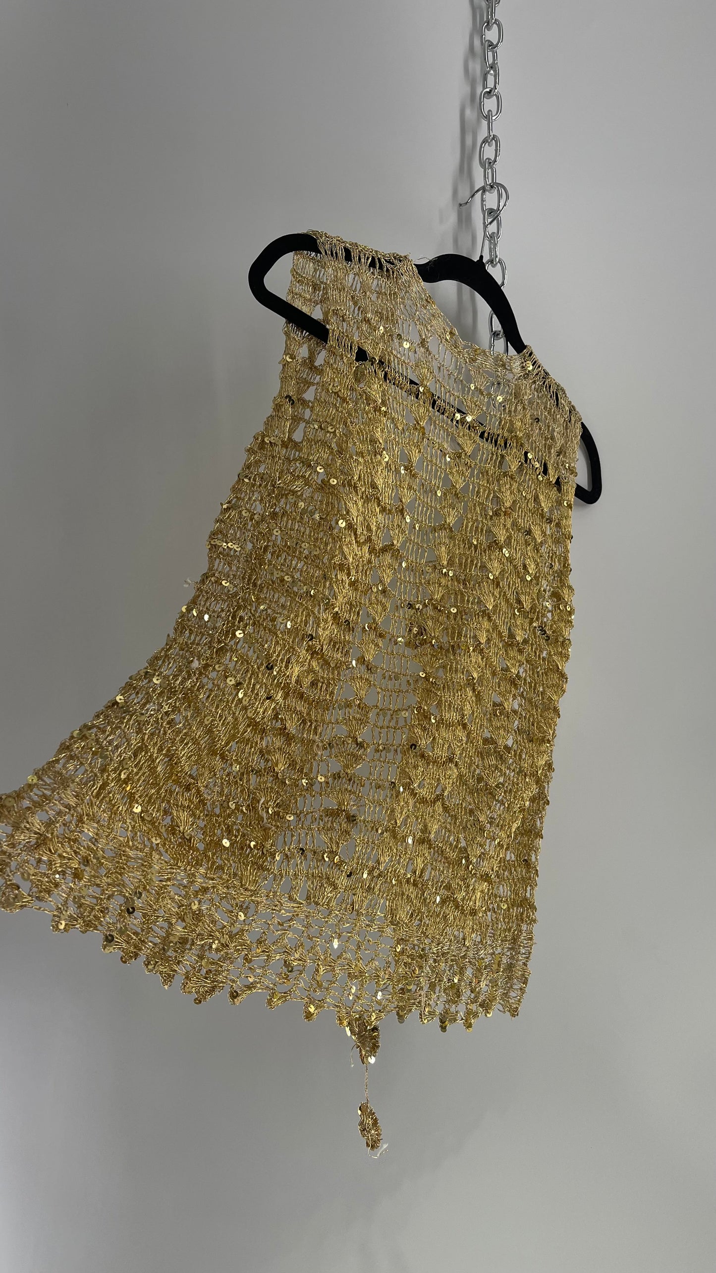 Vintage Gold Crochet Sequin Tie Bust Vest (S/M)