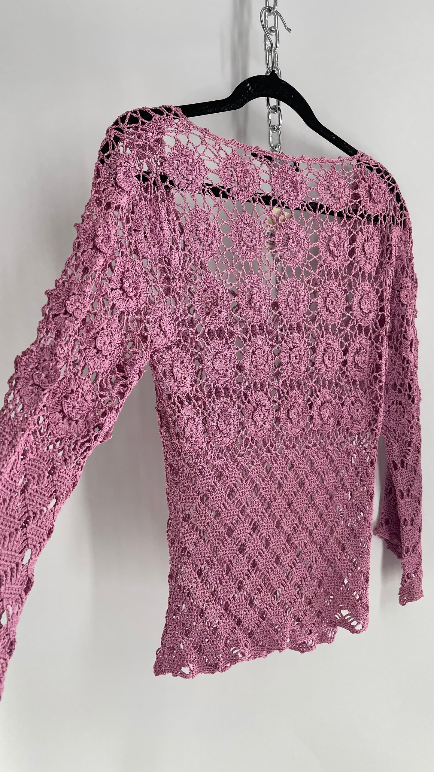 Vintage THE LIMITED 1990s Lavender Purple Hand Crochet Knit Blouse (Medium)