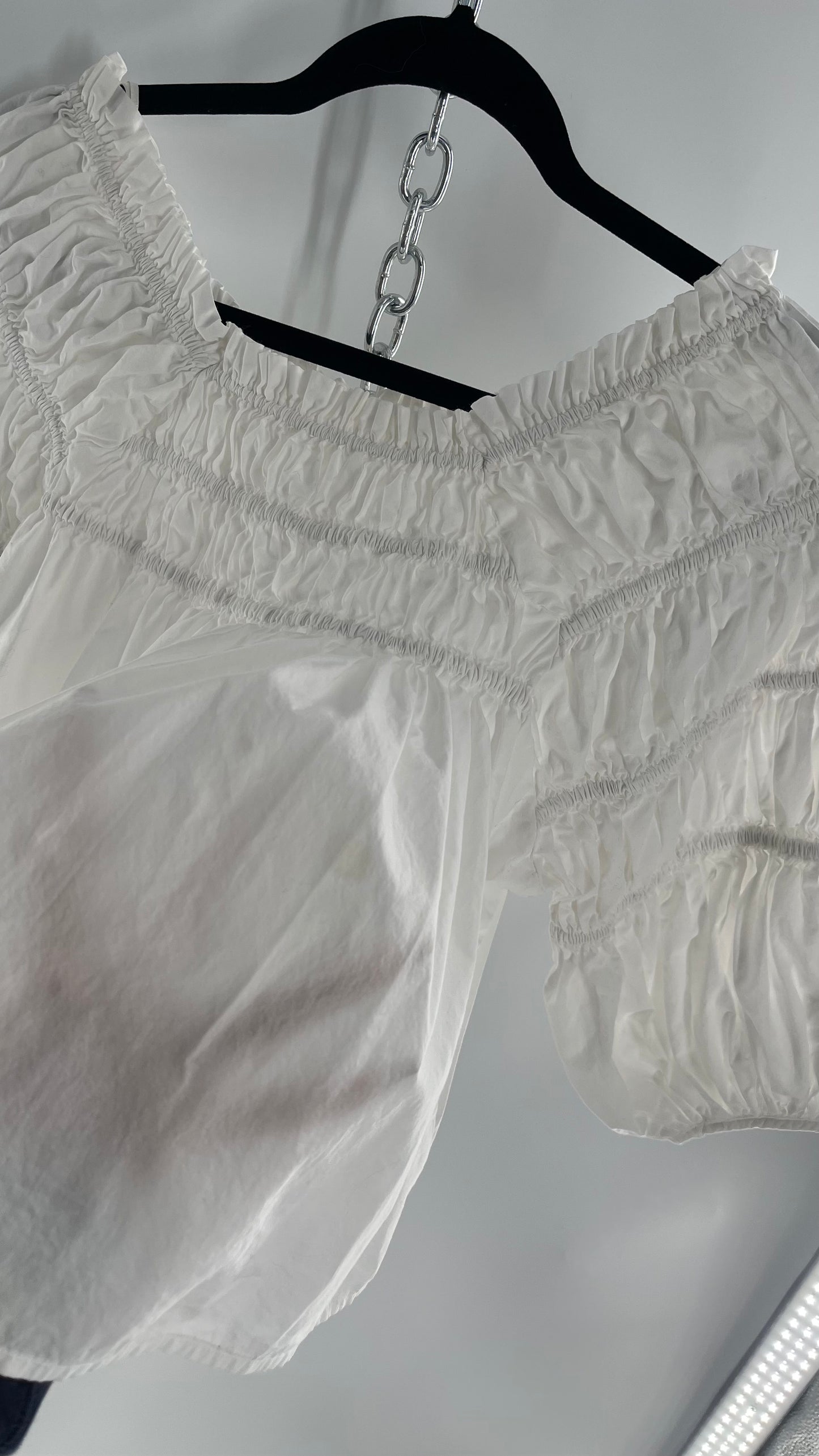 Free People White Smocked Blouse (XS)