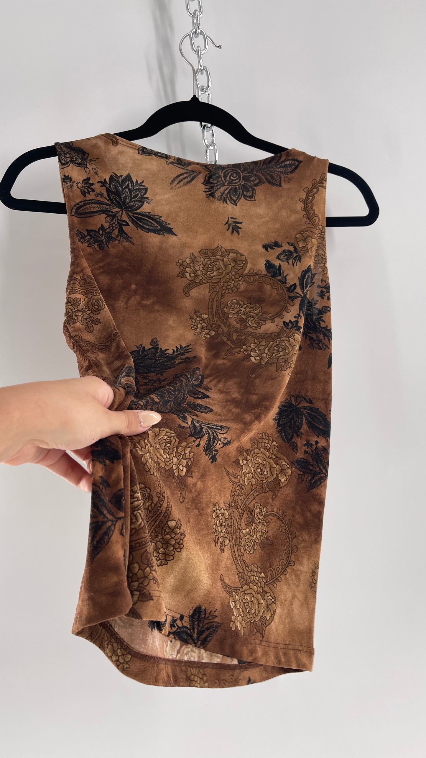 Vintage Olivia Paige Brown Tie Dye Floral Tank (Medium)