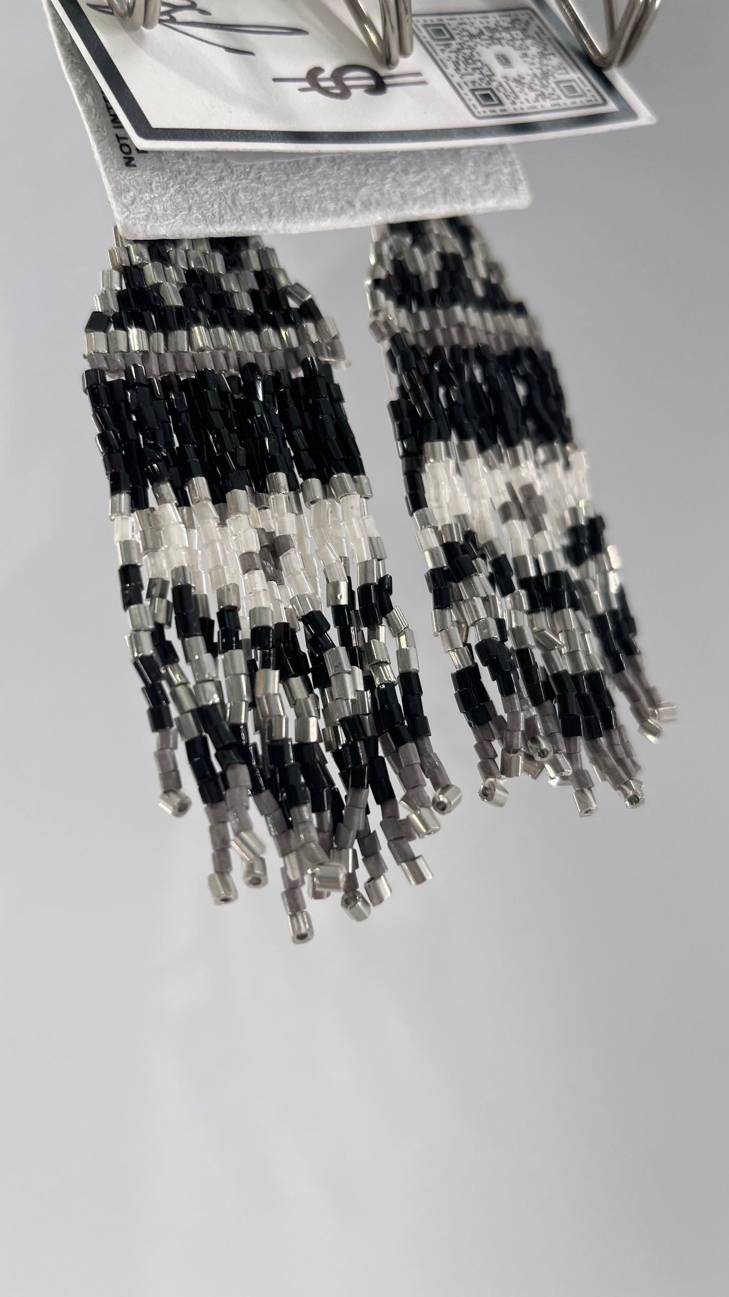 Free People Beaded Bohemian Black White Silver Earring with Tags Attached