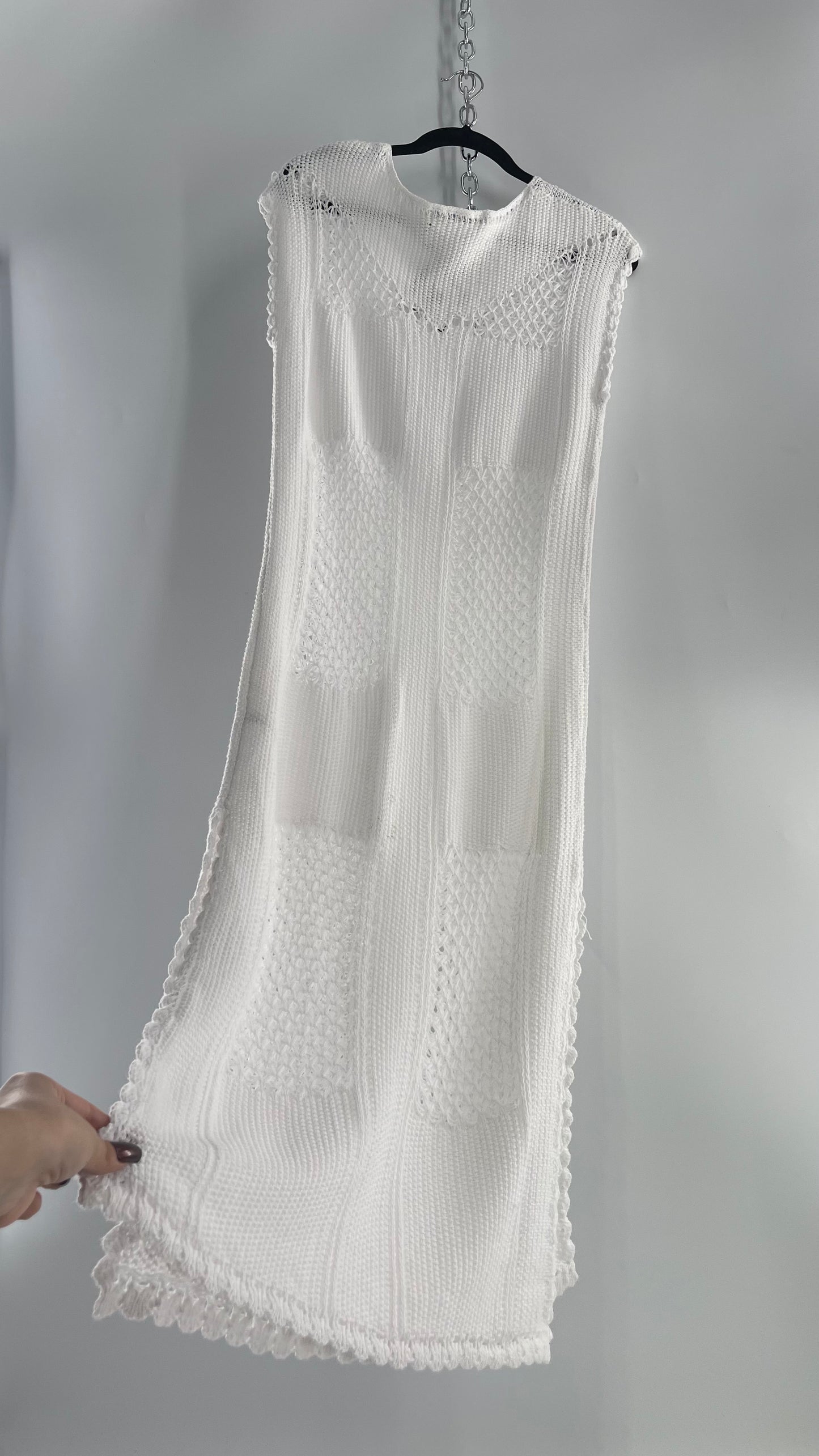 Free People White Crochet Knit Maxi Dress (XS)