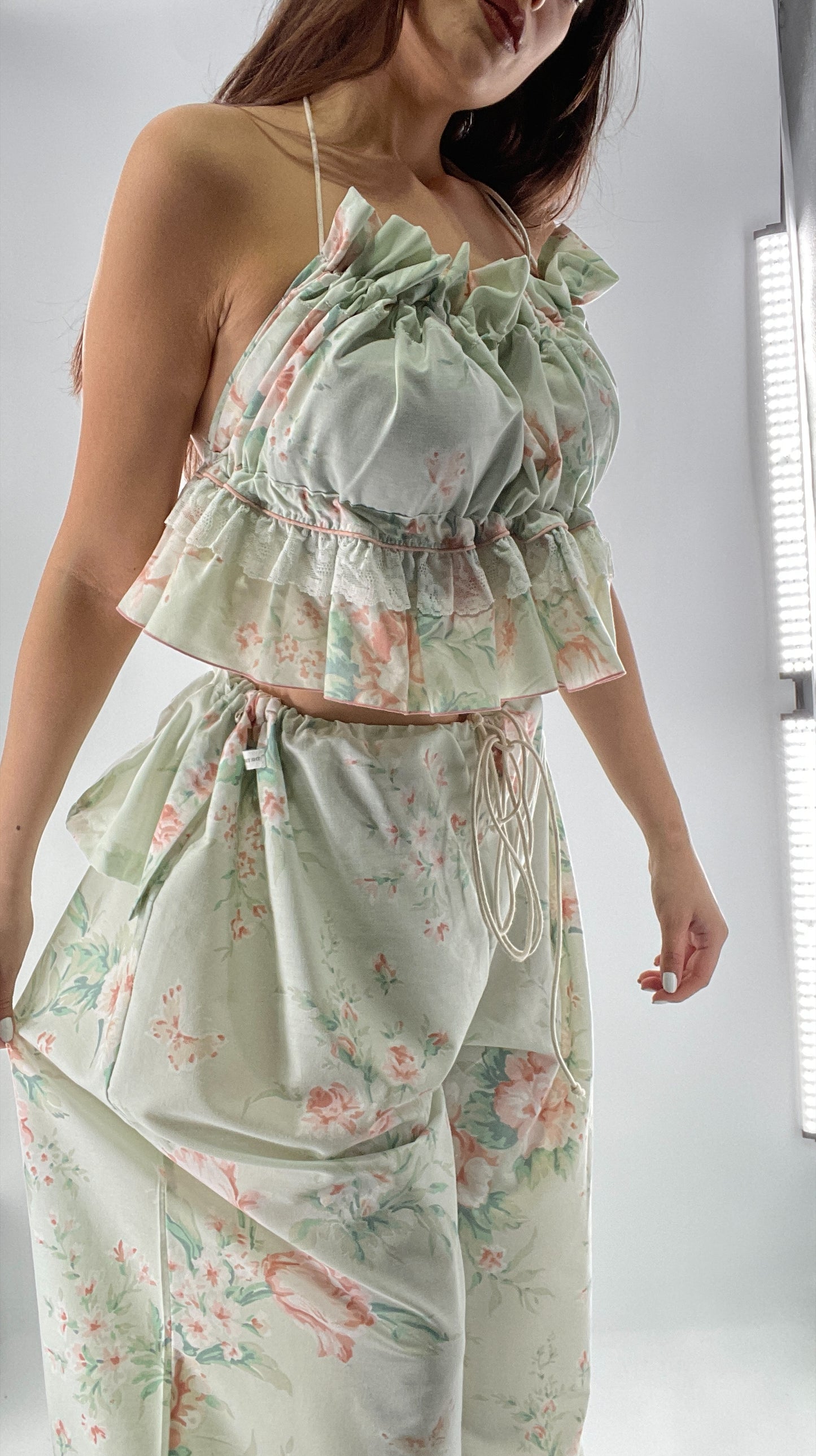 Vintage Set Covered in Delicate Dainty Florals, Butterflies, and Ruffles (One Size, Adjustable)