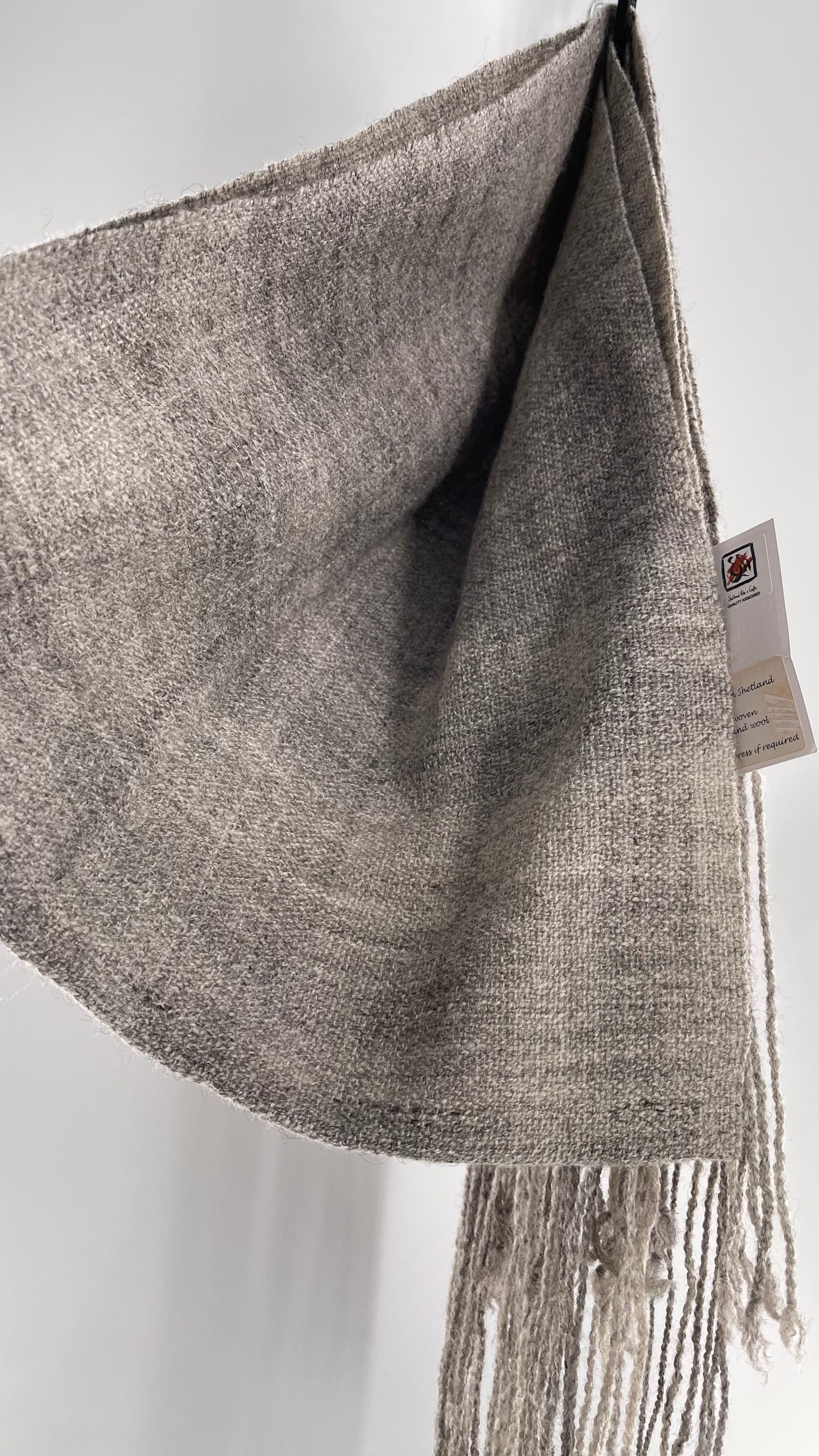 JuSt Shetland Handspun + Handwoven Shetland Yarn Julia Downing Nordus, Scousburgh Grey Woven Scarf