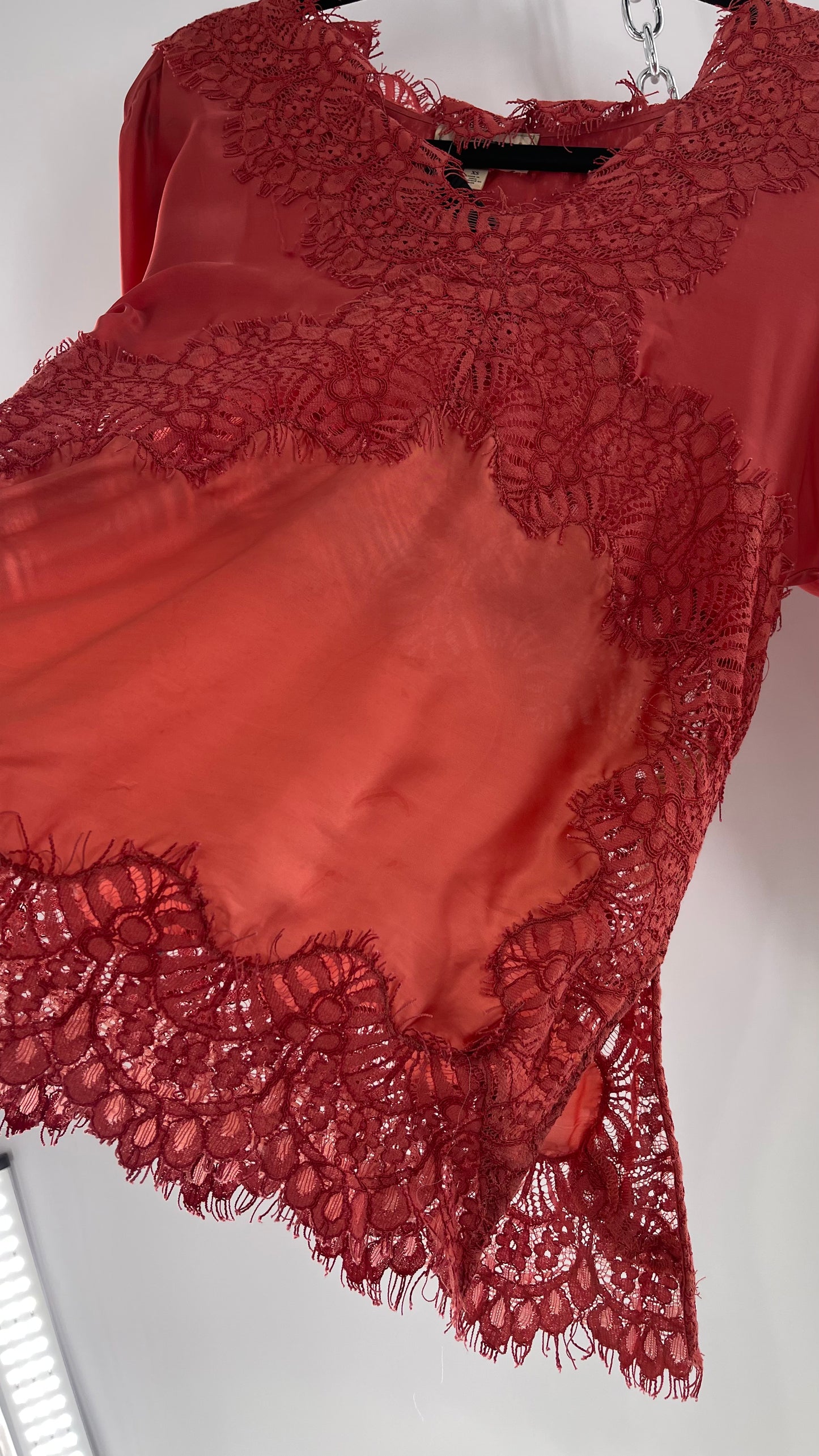 Moulinette Soeurs Vetements Silky Blouse with Thick Scalloped Lace Trim (XS)