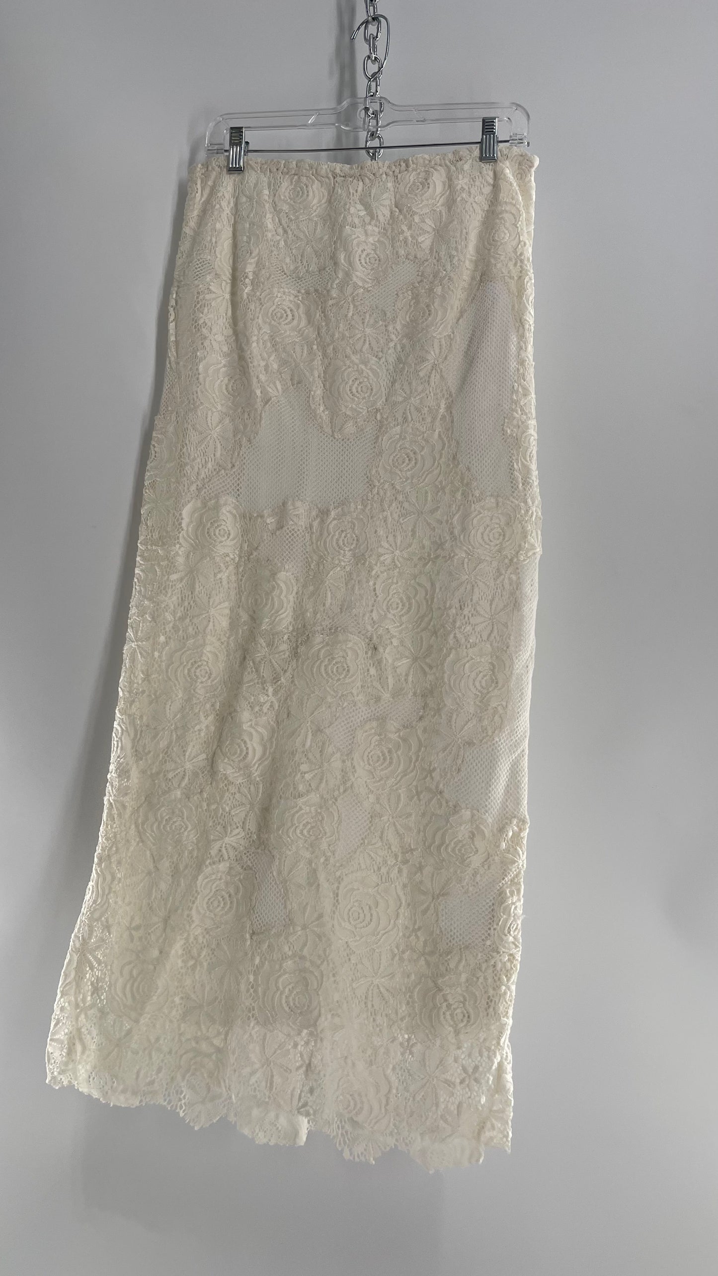 Free People White Mesh and Lace Long Skirt (Small)