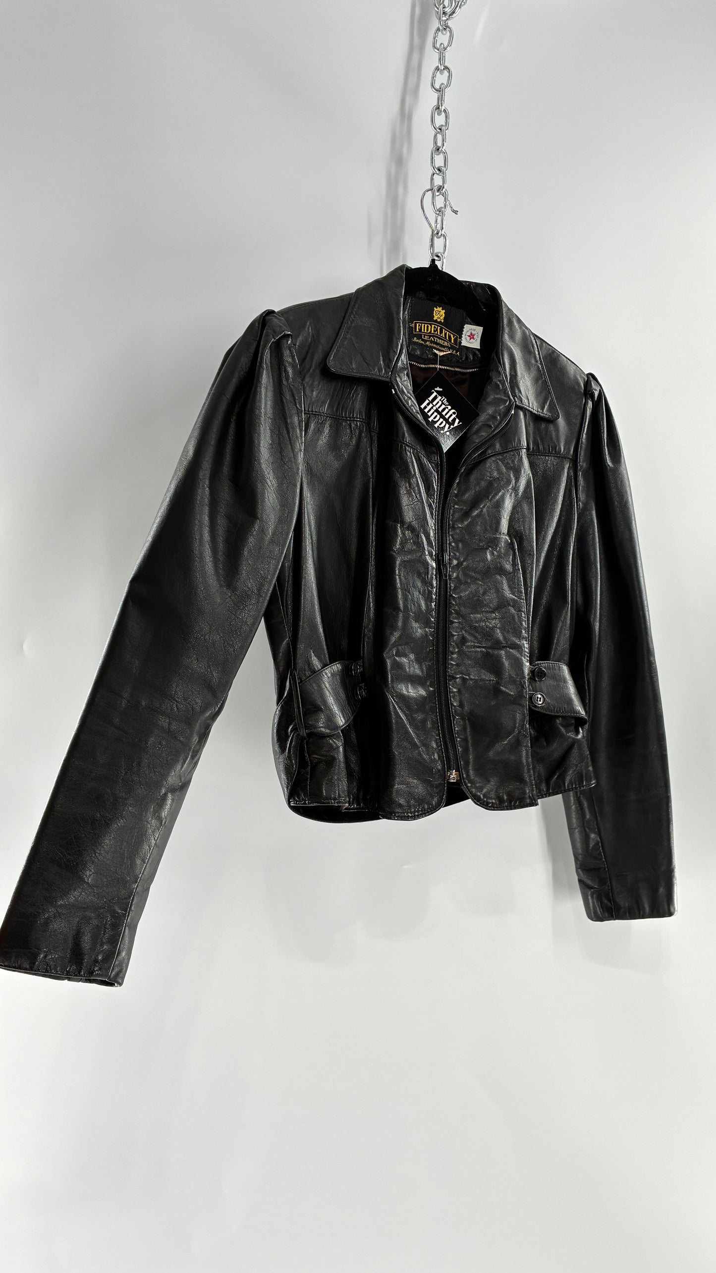 Vintage FIDELITY LEATHERS Cropped and Collared Motorcycle Jacket (Small)