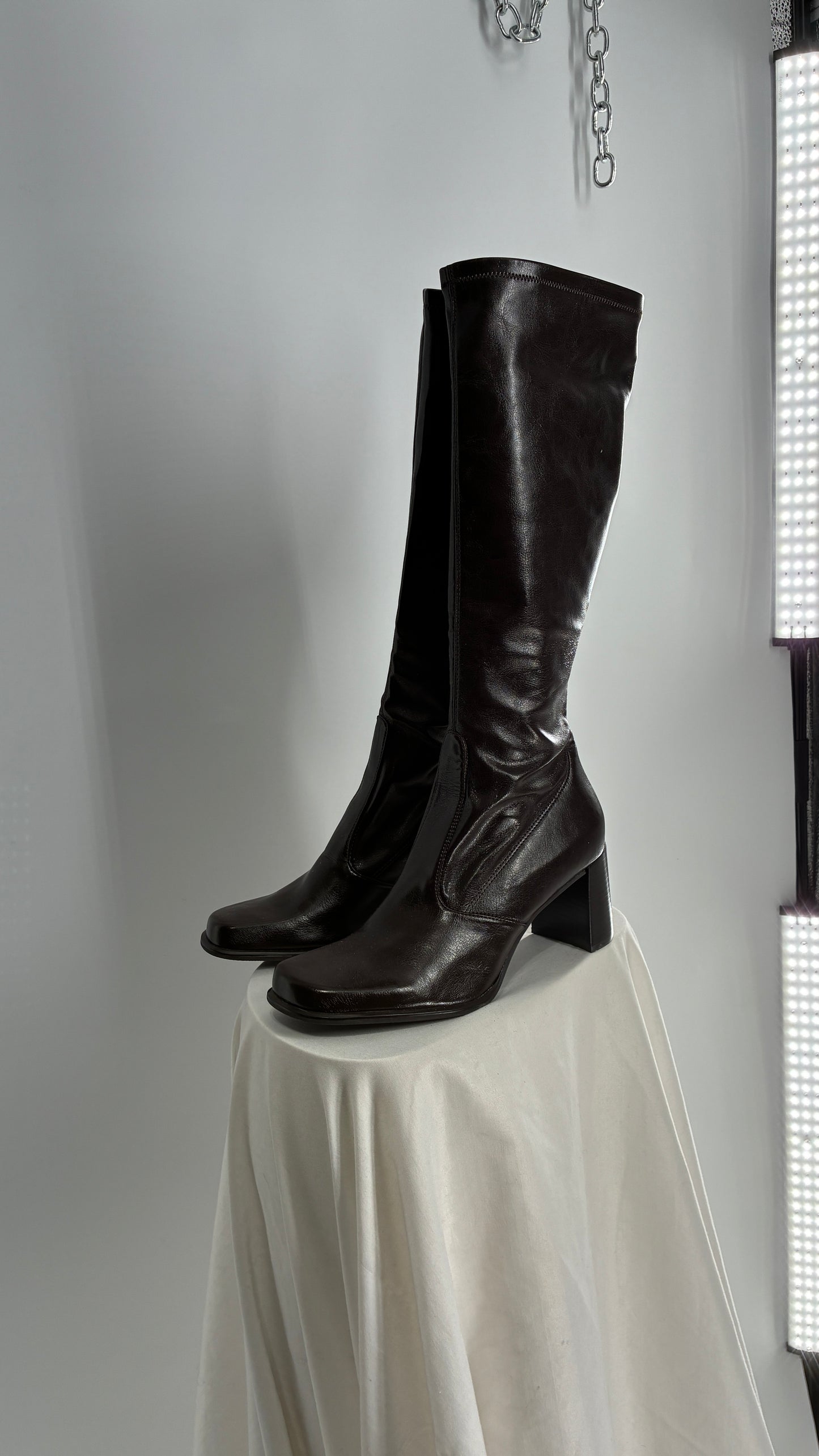 Vintage FRANCO SARTO Made in Brazil Square Toe Knee High Boots with Block Heel (8.5)