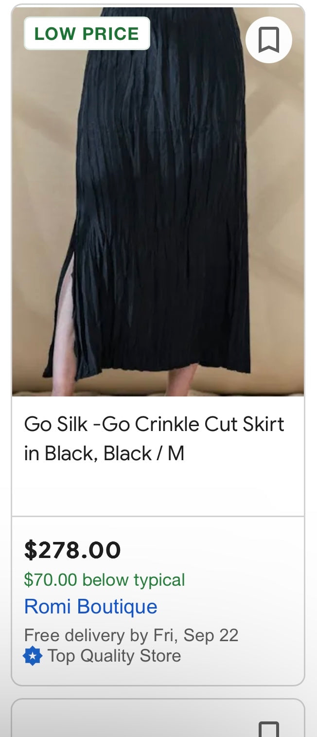 Vintage Adrian Jordan Black Full Length Crinkle Skirt 100% Silk (18/20)