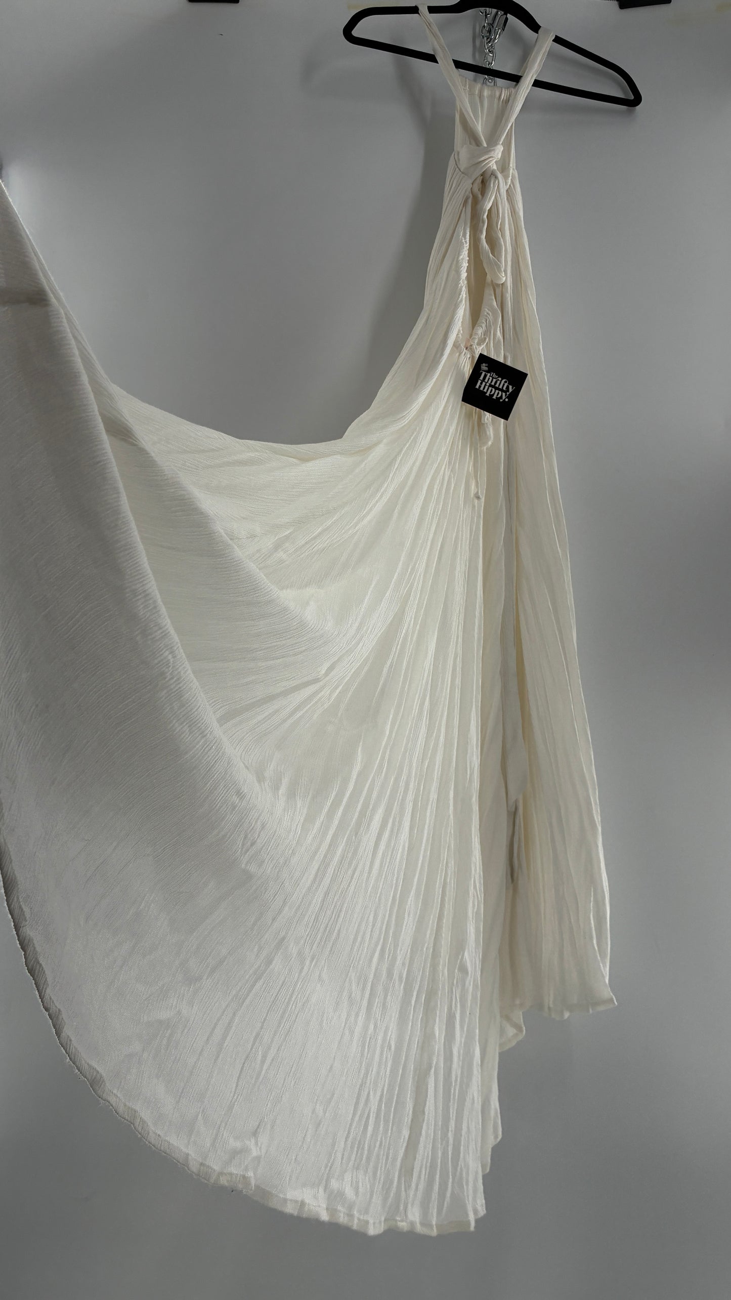 Free People White Voluminous Maxi Gown with Low Open Back (XS)