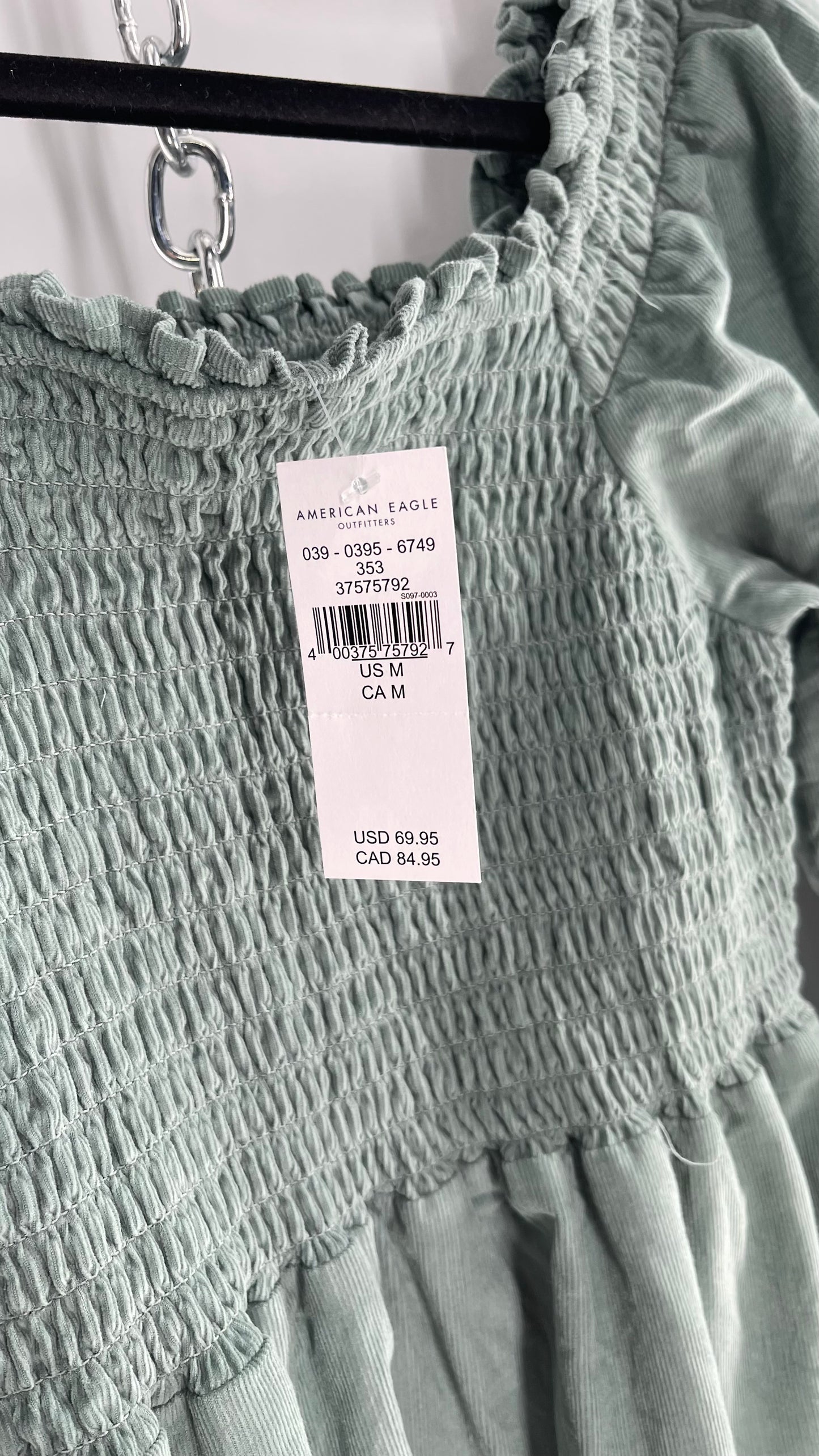 American Eagle Teal Corduroy Smocked Bust Tiered Dress with Tags(Medium)