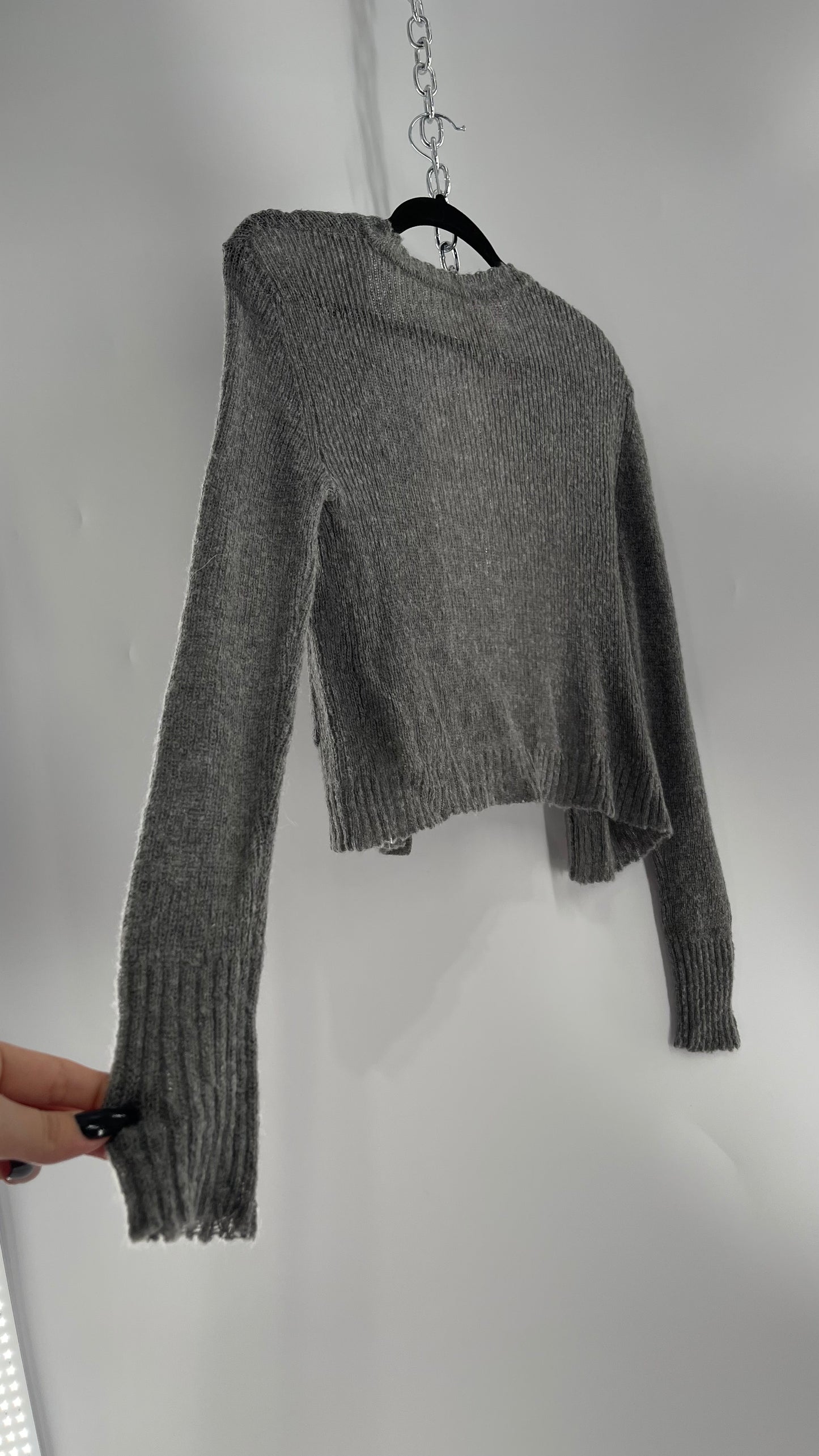 Free People Gray Pocketed Cropped Cardigan (XS) 29% Mohair 21% Wool