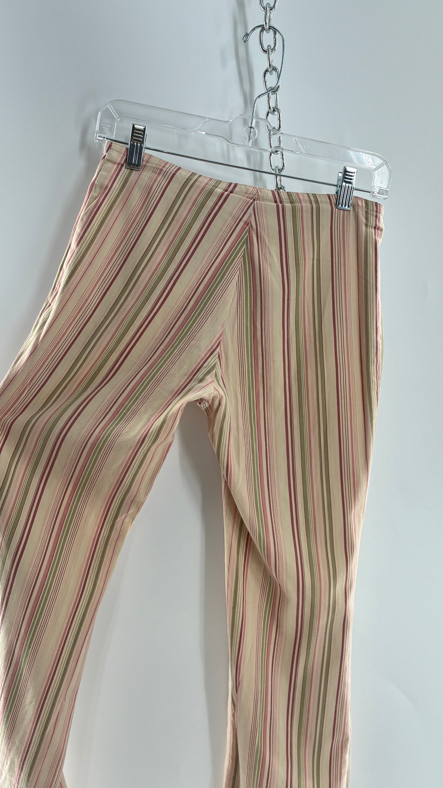 Rare Vintage TARK ‘1 Ultra Low Rise Pink and Green Striped Kick Flares