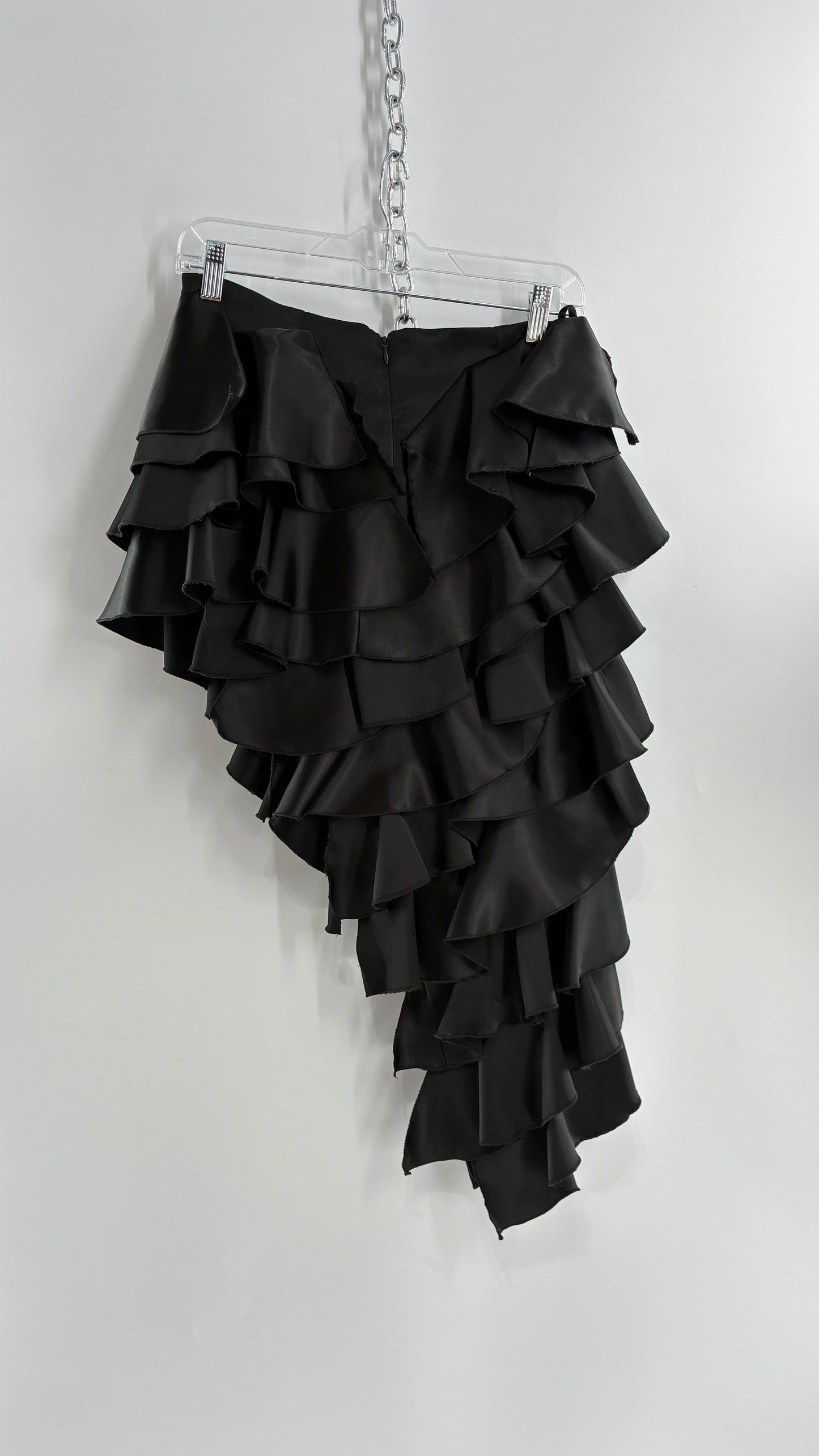 Deadstock Rare 1990s Vintage FRILLY LILLY Black Ruffled Asymmetric Skirt (8)