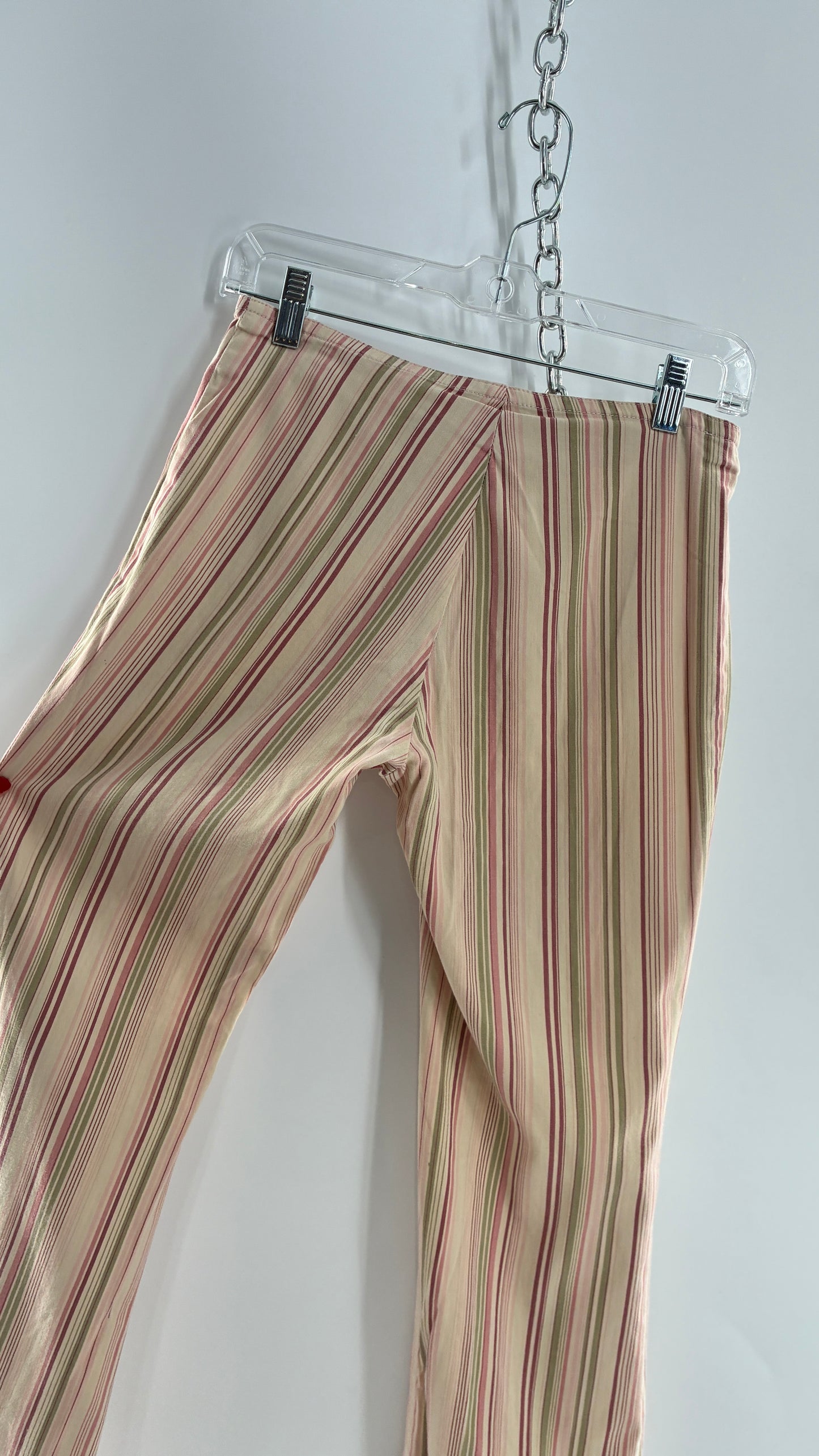 Rare Vintage TARK ‘1 Ultra Low Rise Pink and Green Striped Kick Flares